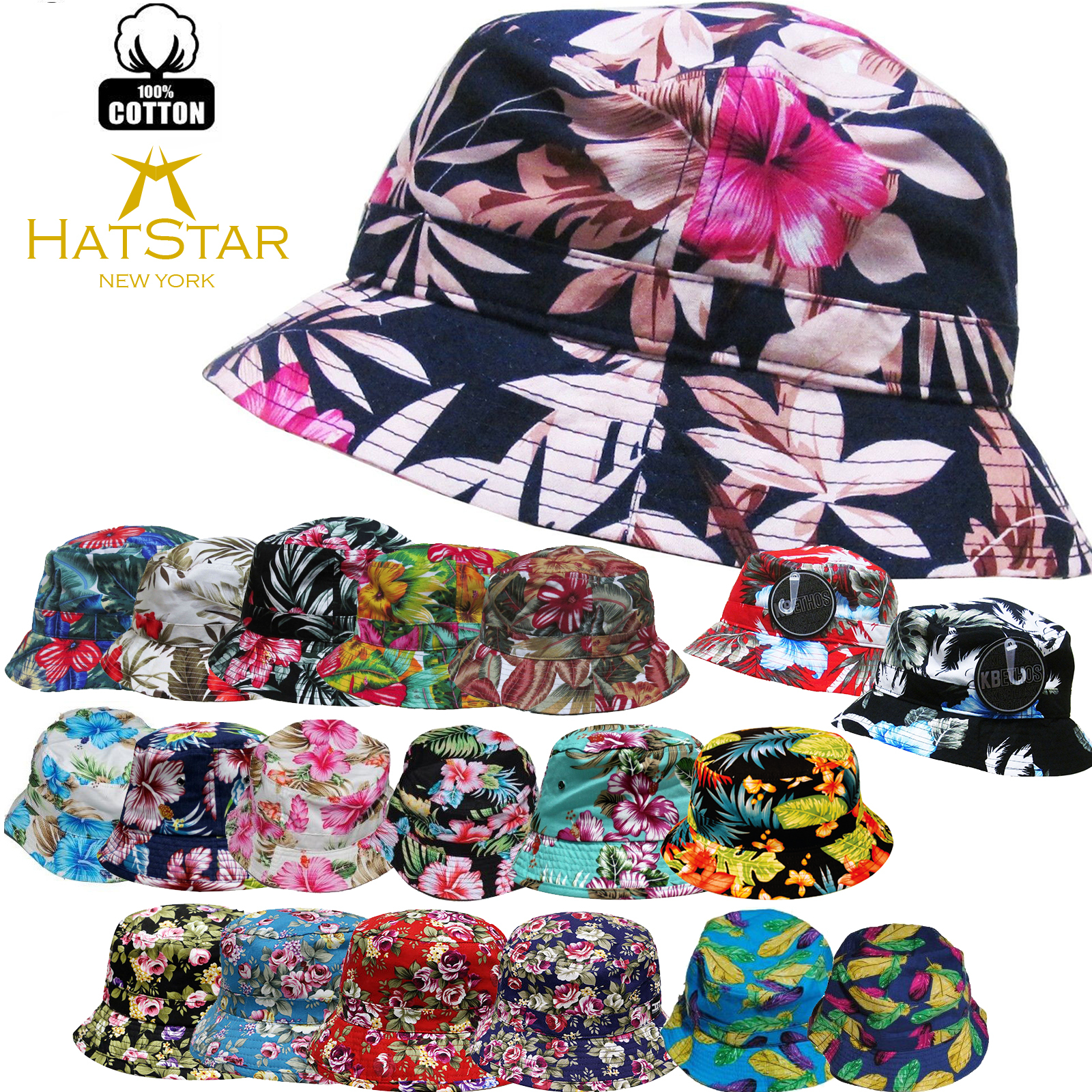 Bucket Hat Boonie Flower Hunting Summer Fishing Outdoor Cap Unisex 100% Cotton