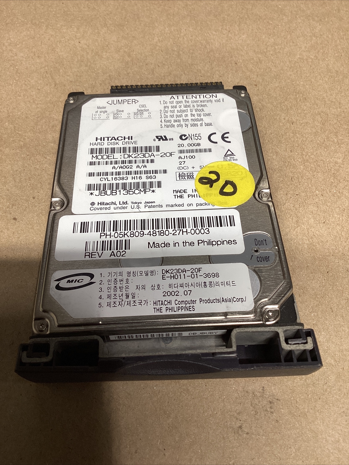20gb Hard Disc Drive For Laptop Hitachi DK23DA-20F #706G106