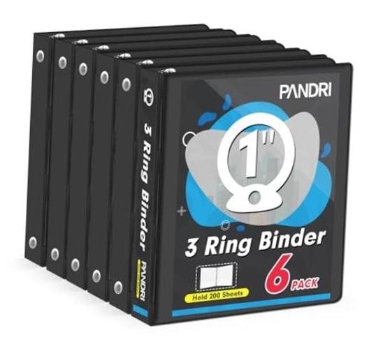 3 Ring Binder 1 Inch,  6 Pack 1-Inch Binder Fits Letter Size 8.5'' x 11''