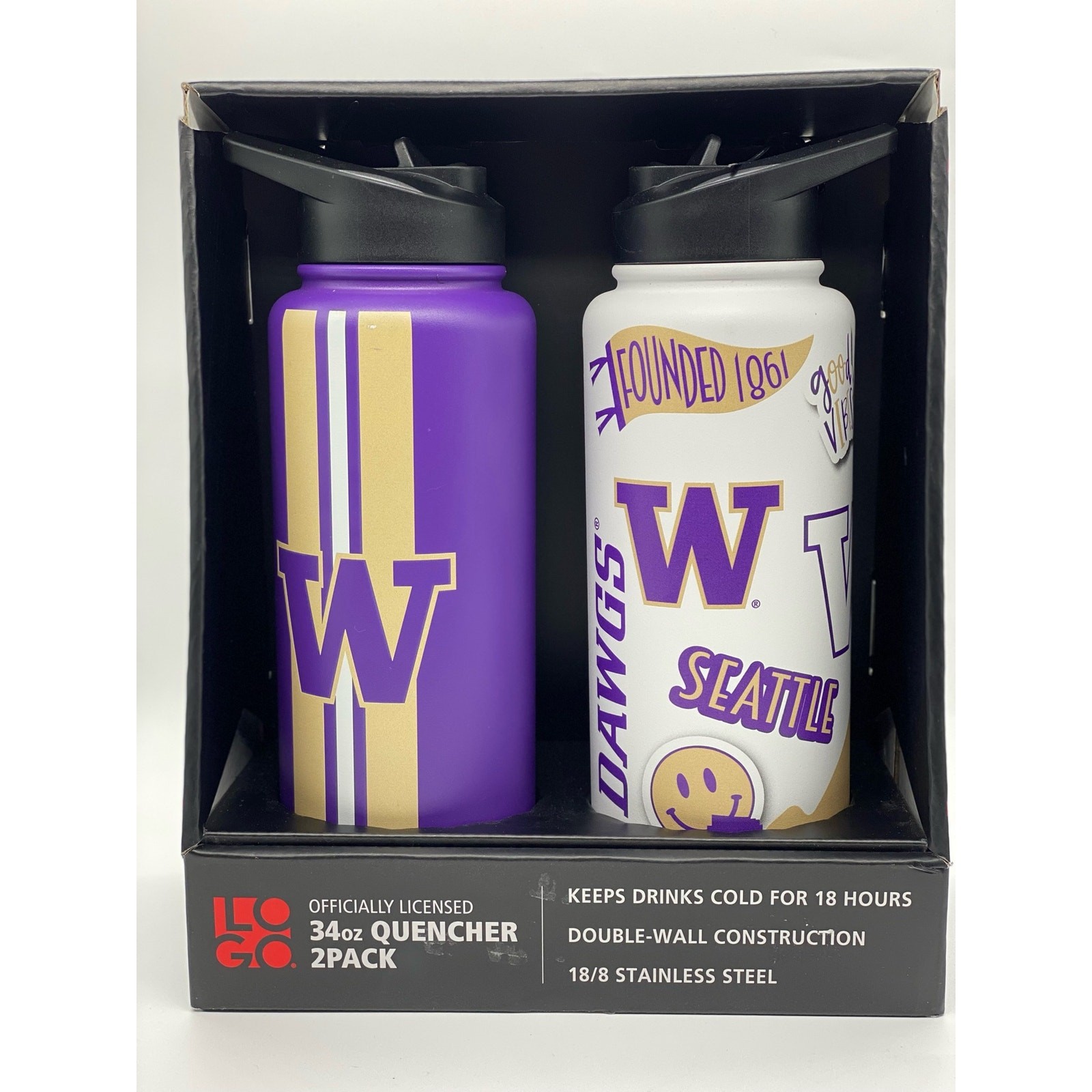 Washington State Huskies LOGO Officially Licensed 34oz 2pk Stainless Steel