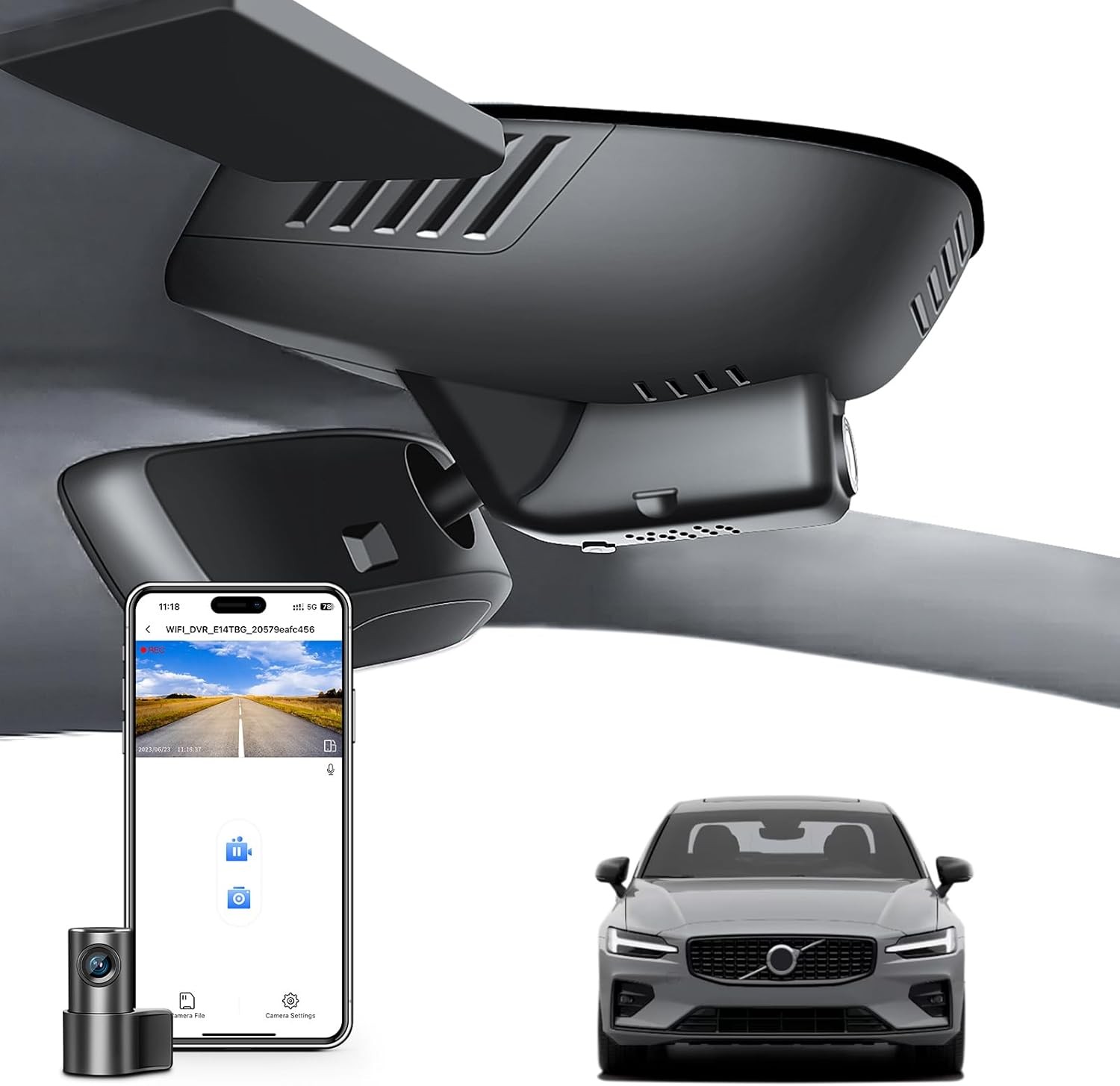 Mangoal Front 4K & Rear 1080P Dash Cam for Volvo S60 V60 2019-2026 GPS App