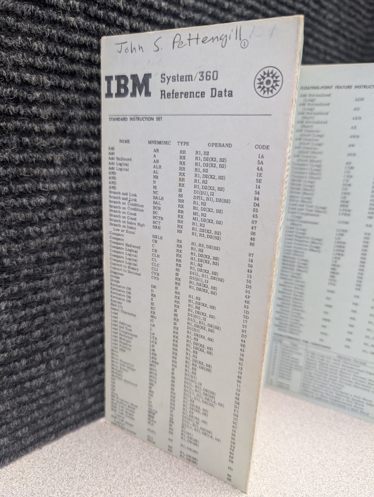 Vintage IBM System/360 Reference Data Pocket Guide Card Mainframe System 360