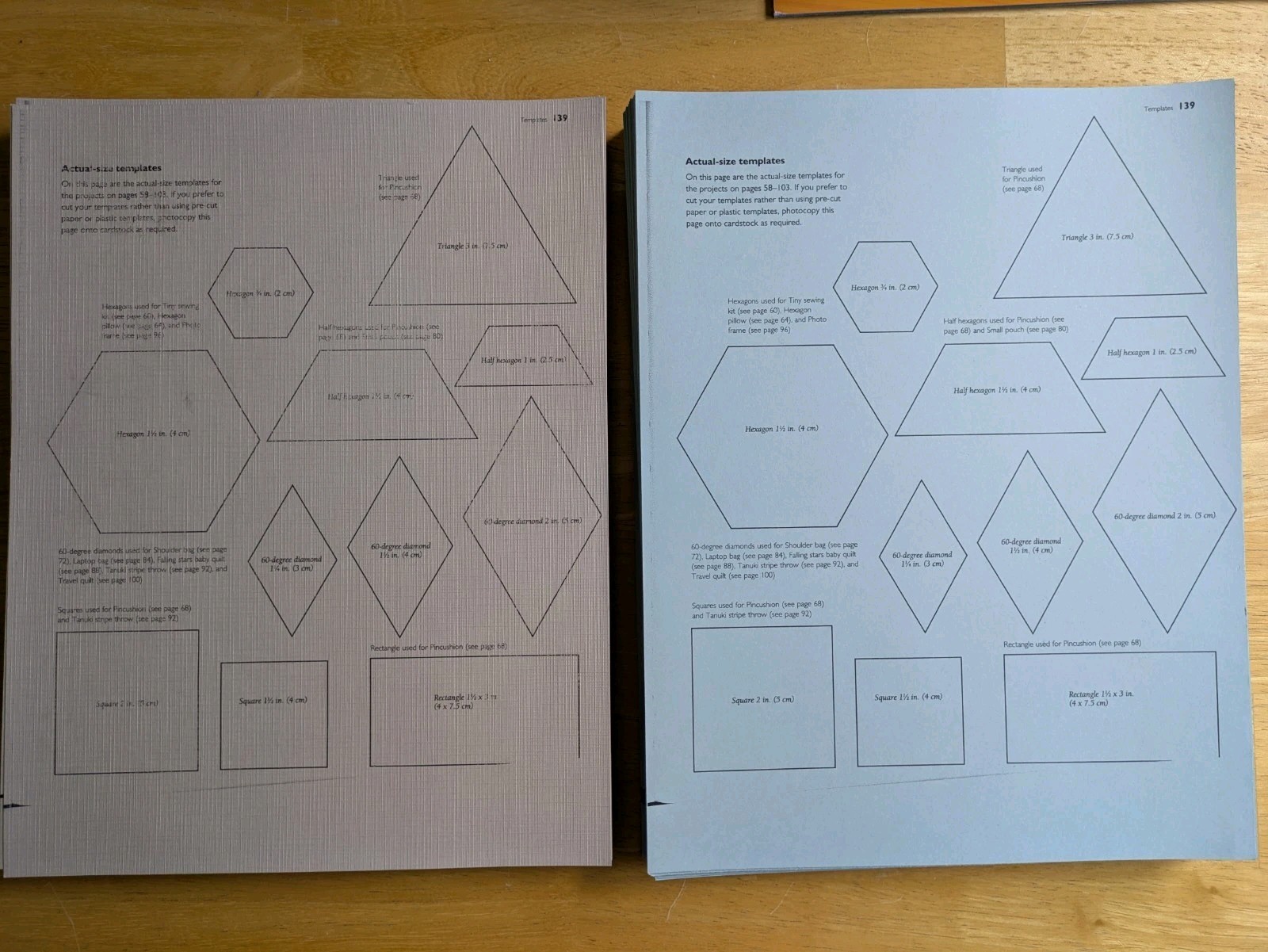 Cardstock with English Paper Piecing Template Shapes Diamond Hexagon Triangle