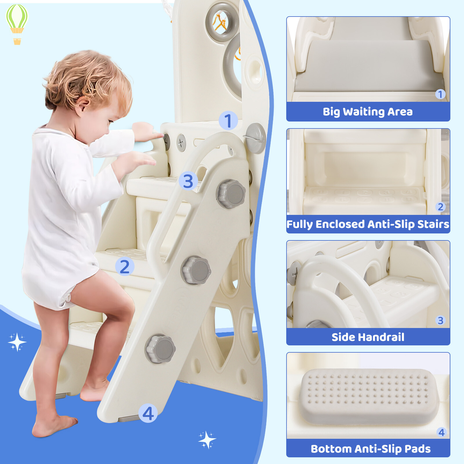 5 in 1 Toddler Slide & Swing Set Kids Climber Indoor Outdoor Activity Playground