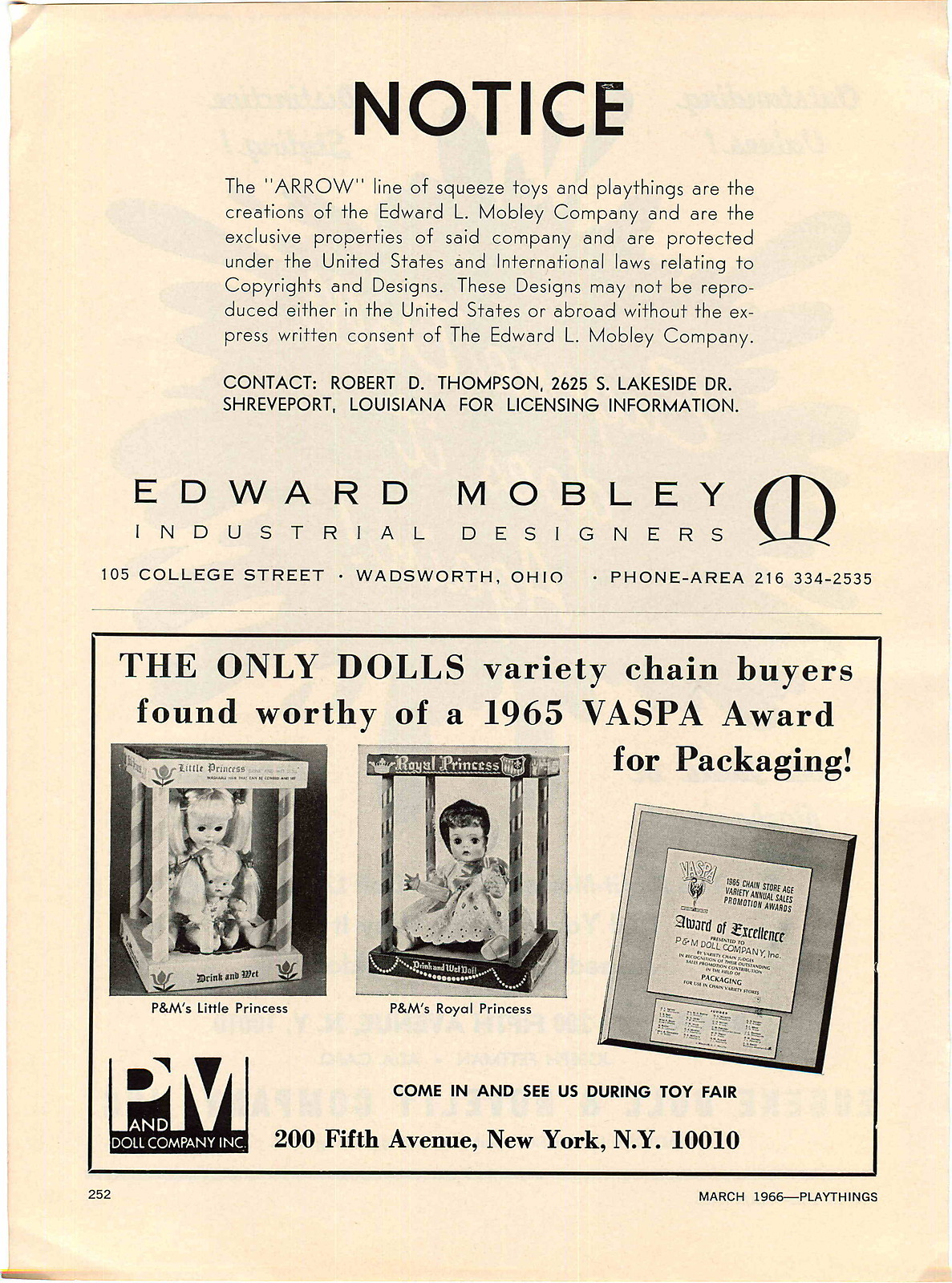 1966 ADVERT Eugene Doll Company P&M Dolls Little Royal Princess