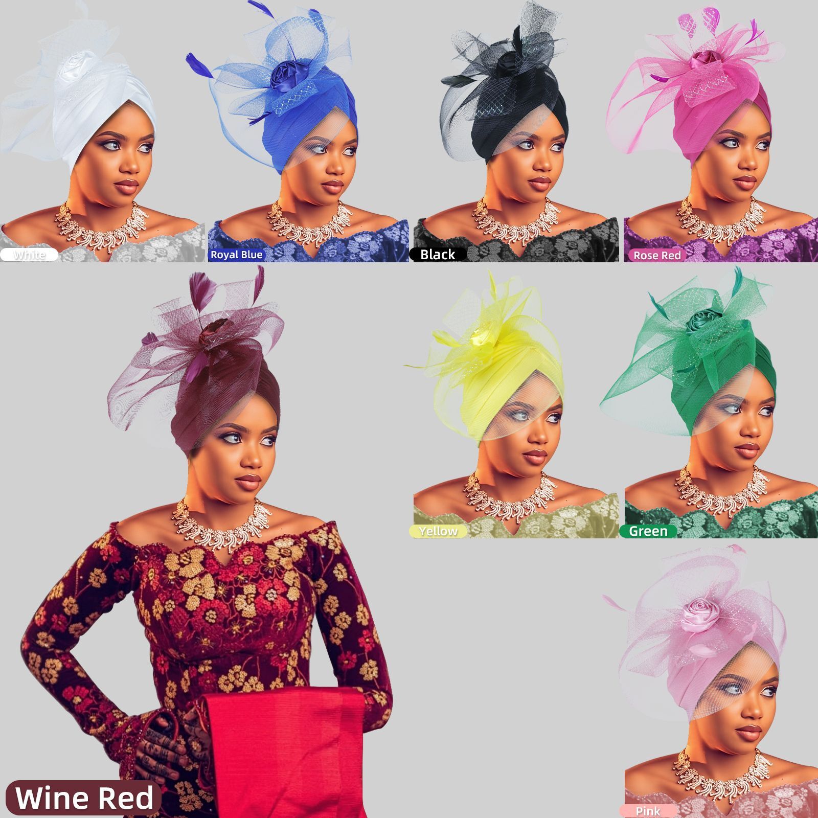 Elegant Women Feather Mesh Flower Turban Cap Wedding Headwear Muslim Pleated Hat