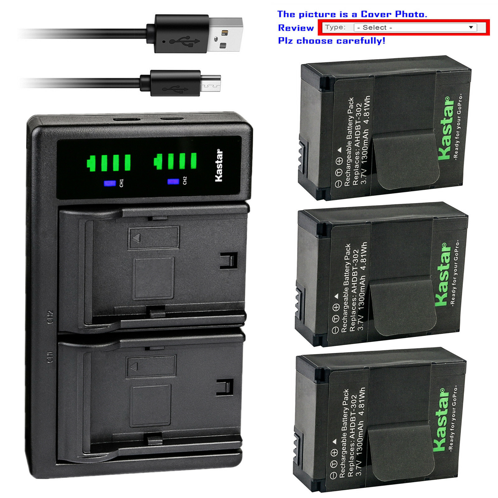 Kastar Battery LTD2 Charger for GoPro AHDBT-302 HD HERO3 Hero 3 Hero 3+ Hero3+