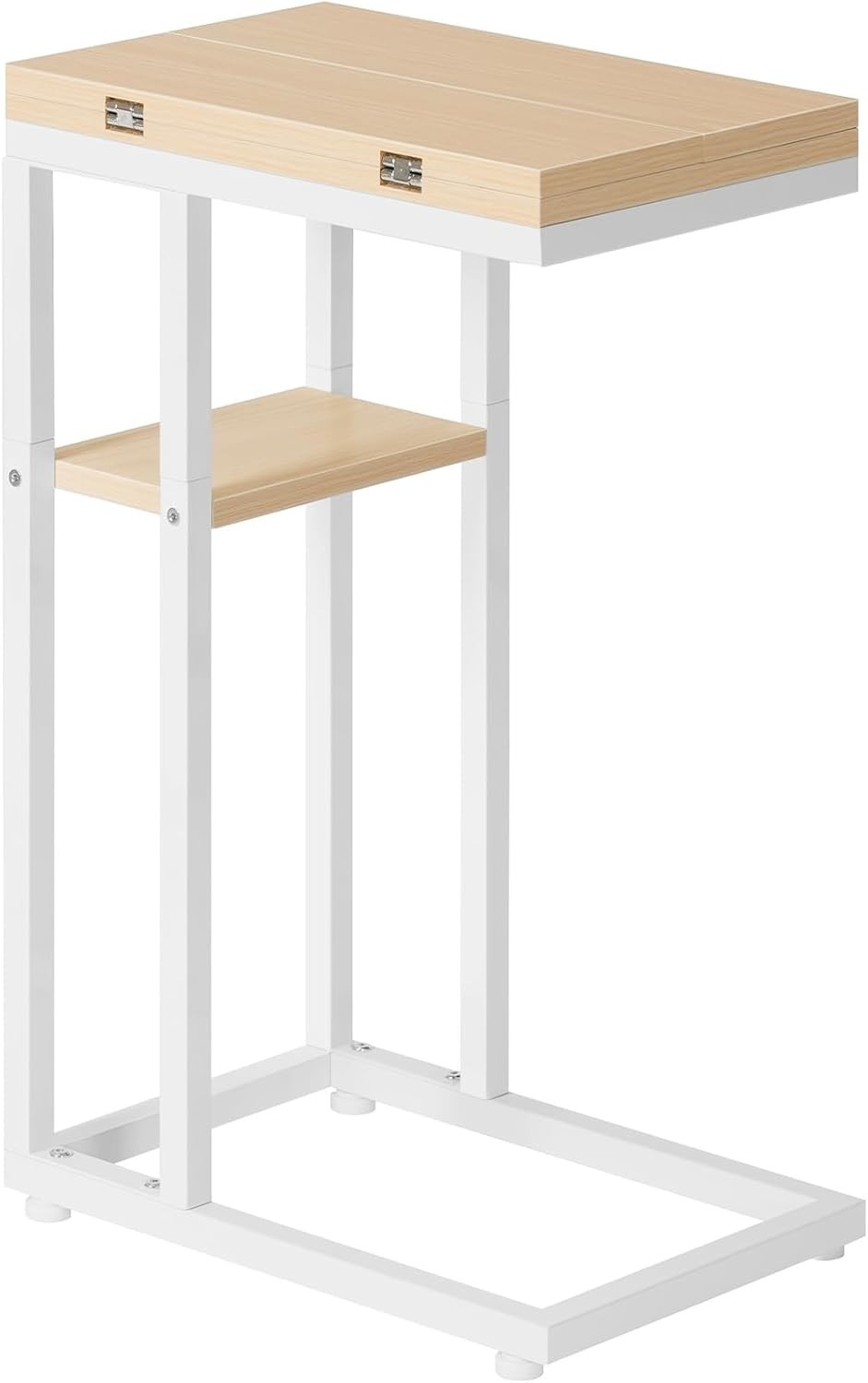 Foldable End Table C Shaped Side Table W/ Storage Shelf Small Snack Table