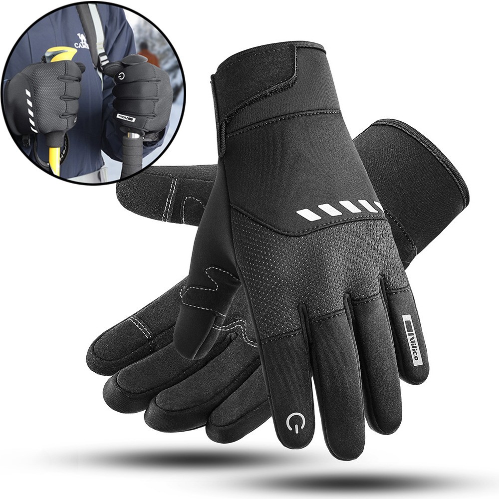 Men Winter Cycling Gloves Ski Touch Screen Fleece Gloves Non-slip Full Fingers