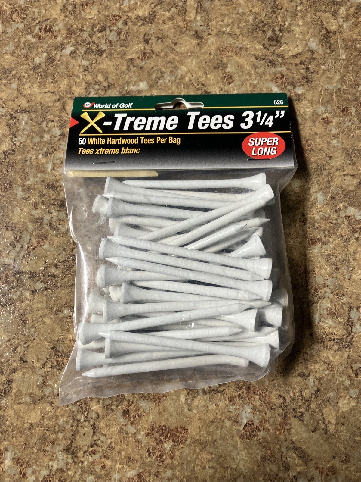 50pc World of Golf X-Treme Tees 3-1/4" Long White Hardwood Traditional Design