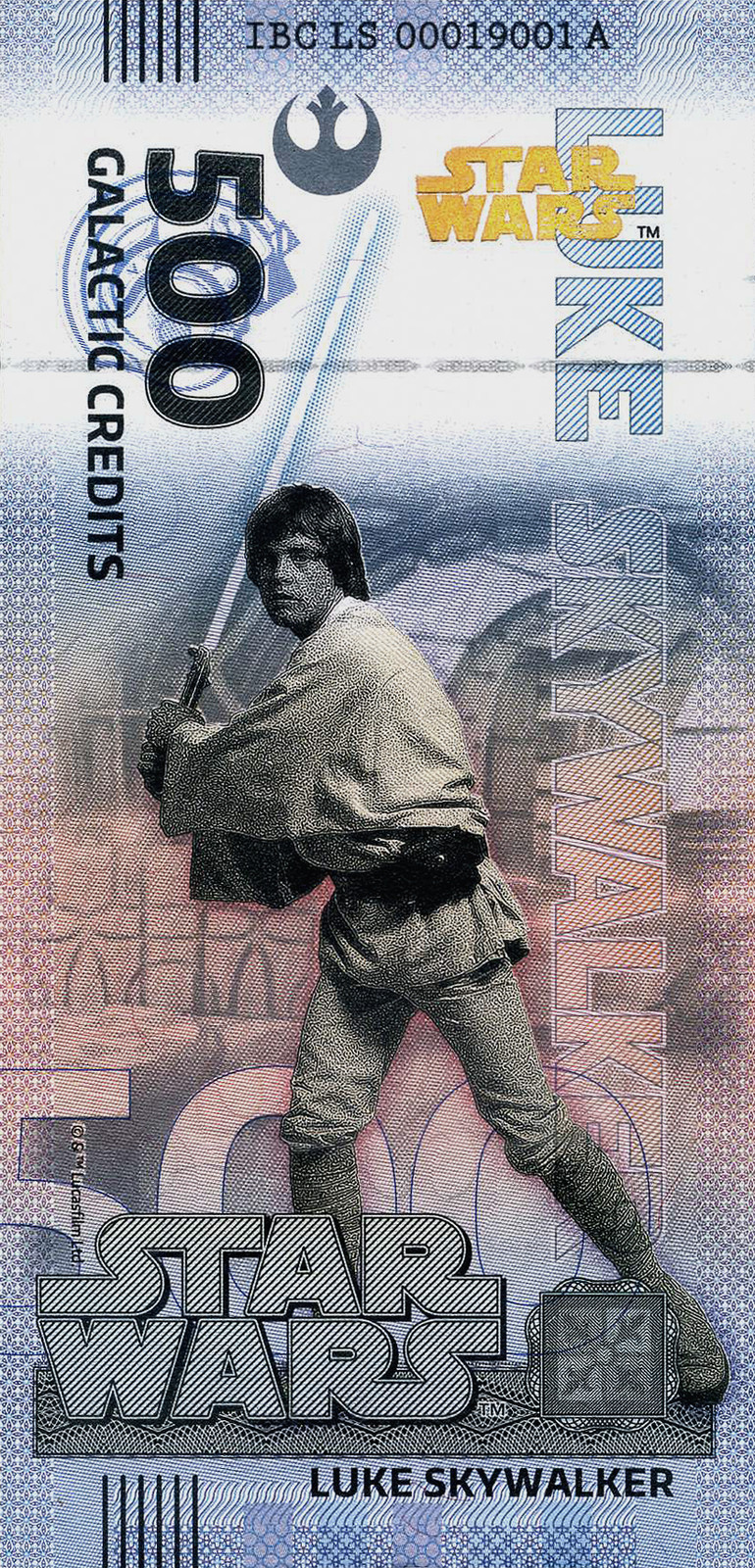 2025 Disney Star Wars 500 Galactic Credits Luke Skywalker Souvenir Note