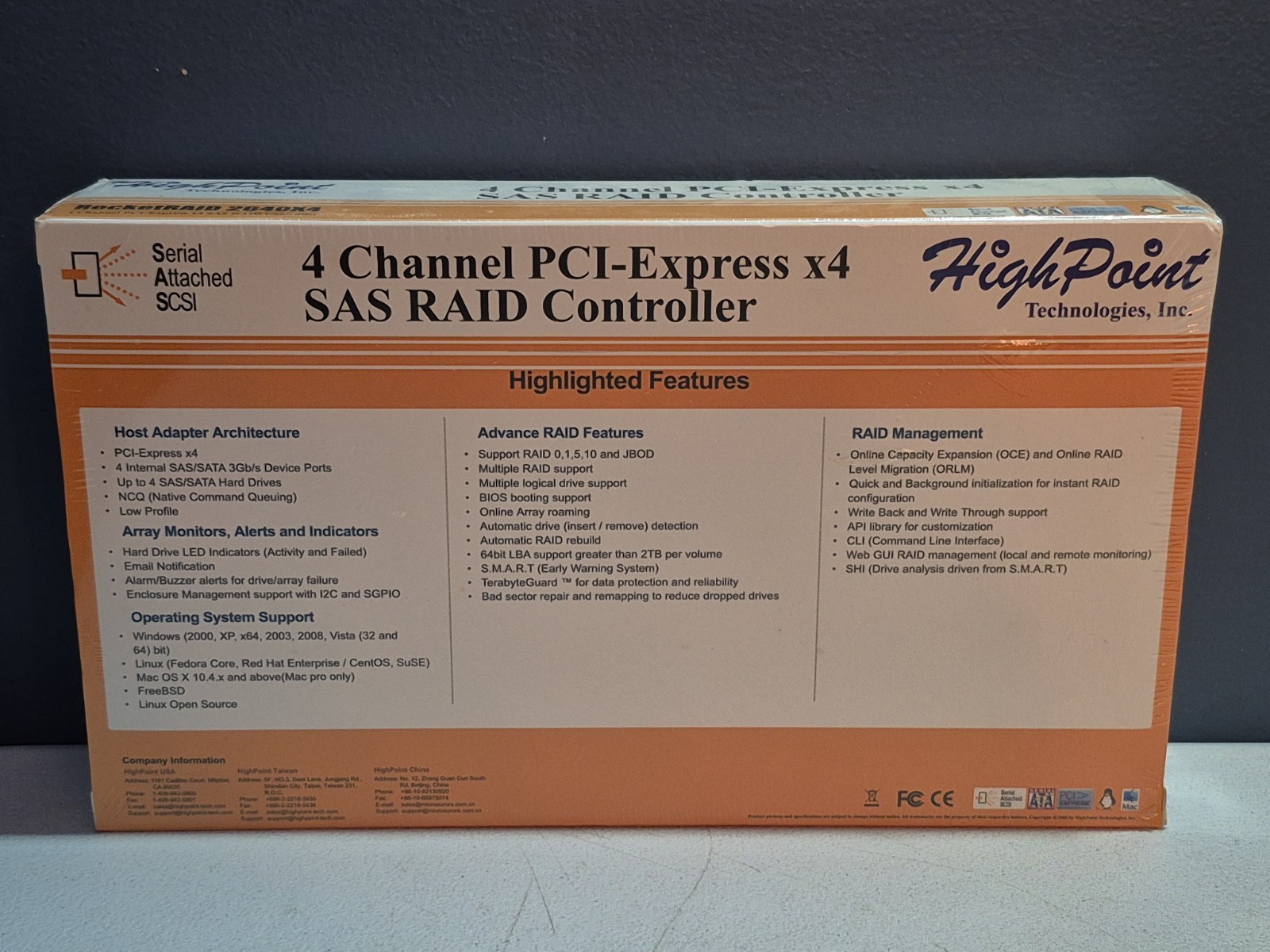 High Point RocketRAID 2640X4 4 Channel PCI-Express x4 SAS RAID Controller NEW