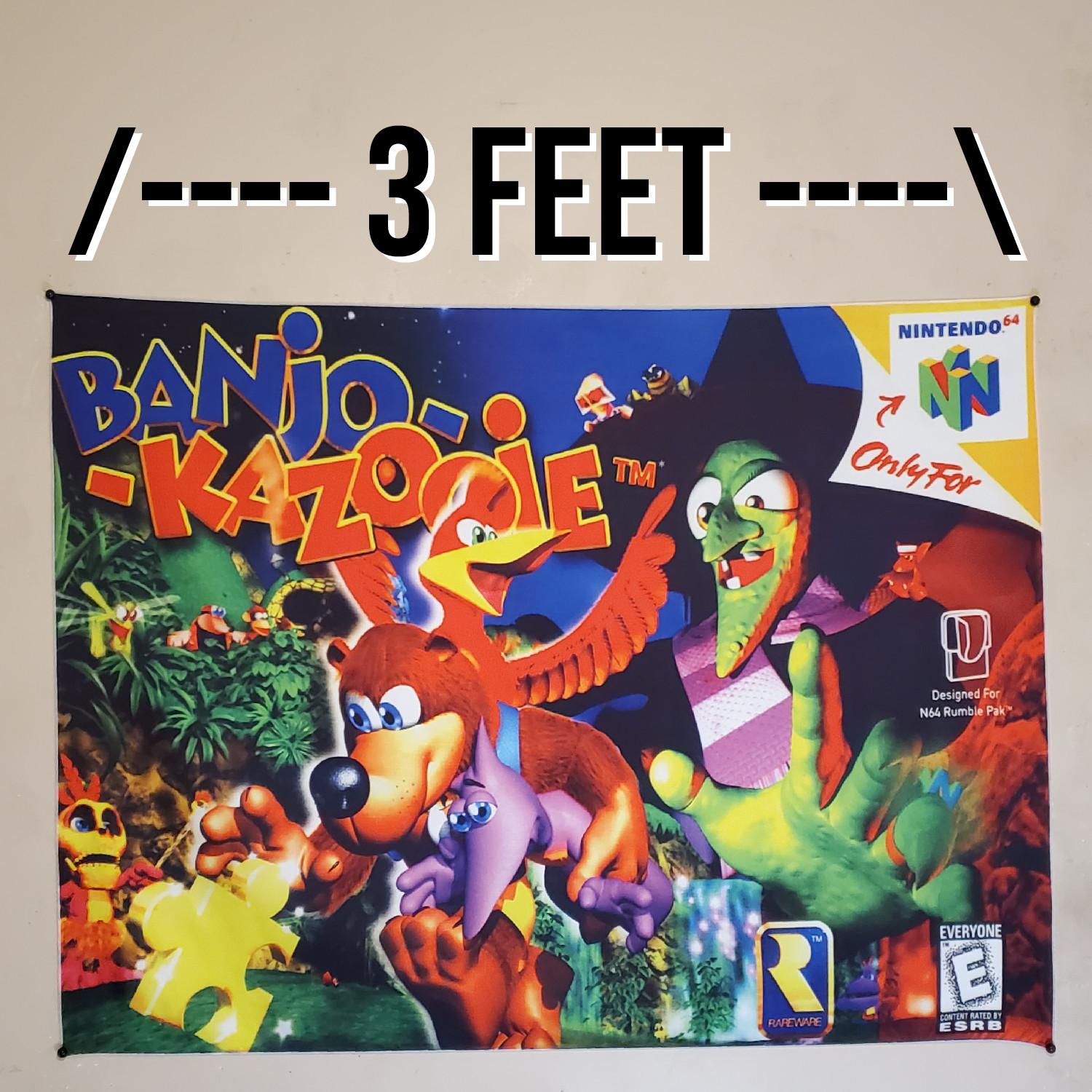 Banjo-Kazooie 2x3 foot tapestry Nintendo 64 banner wall flag N64 game room