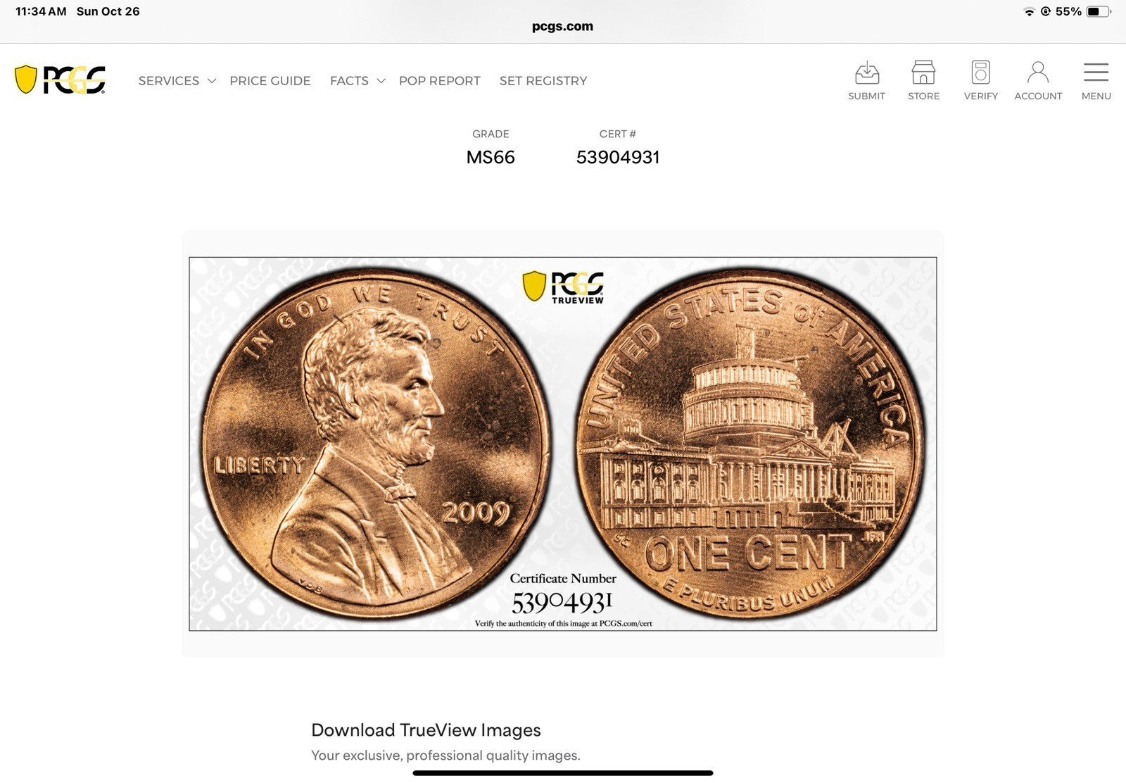 2009  P  Copper Clad Zinc Presidential 1C PCGS Graded MS-66 With Die Chip