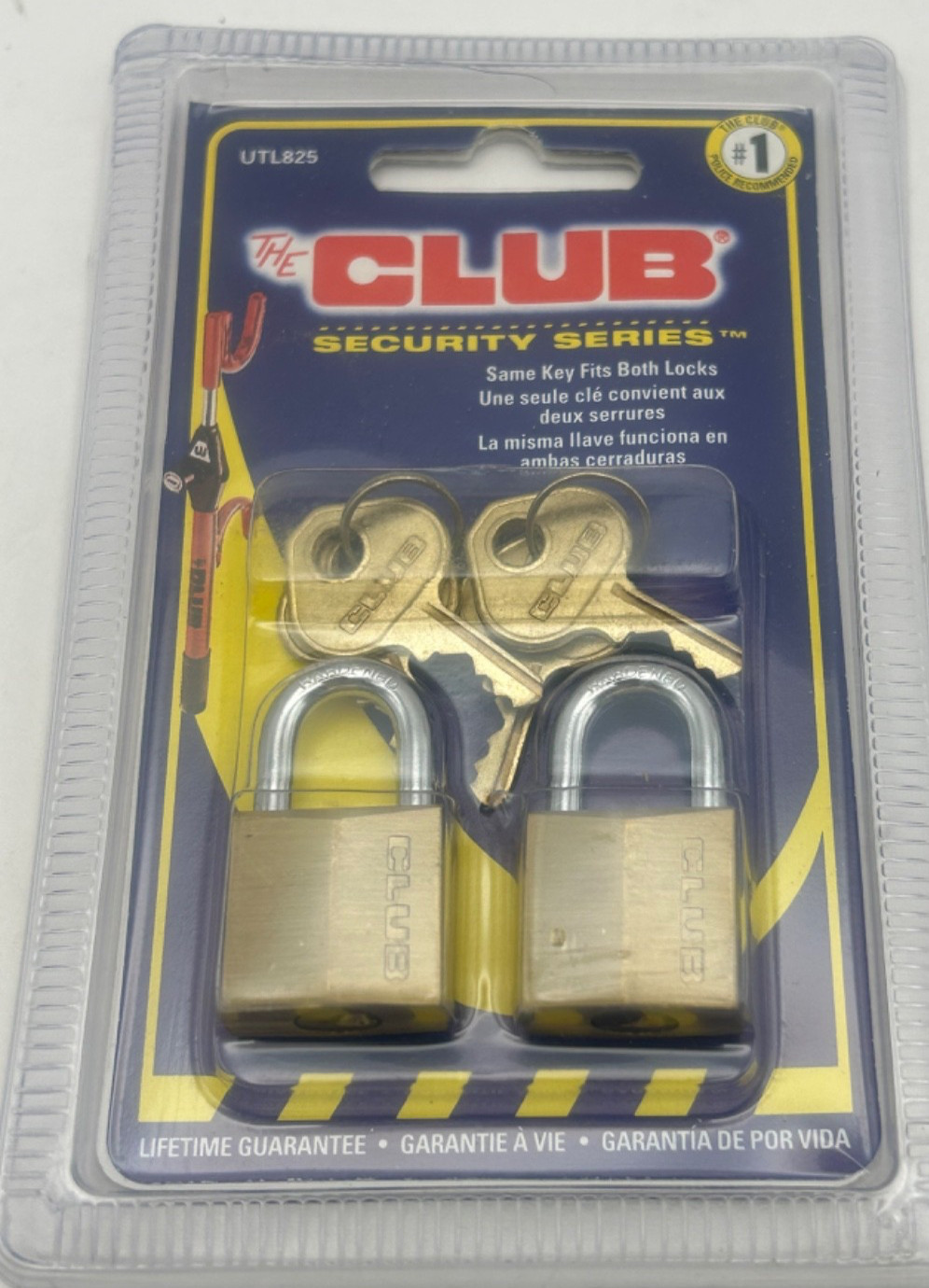 The Club UTL825 Padlock Set 2 Pack Keyed Alike Brass Locks NOS Sealed Security