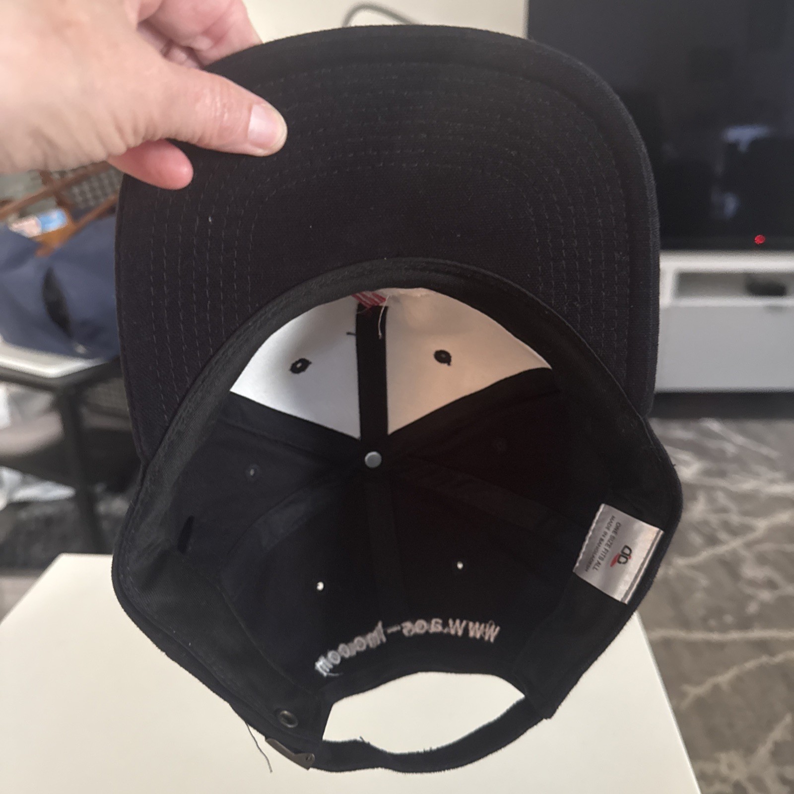 ACS in White Logo Red White on Black Hat Cap Strap Buckle OSFA