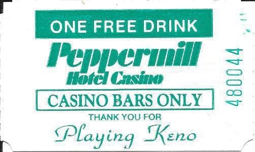 Peppermill Casino - Reno, NV - Vintage Paper Free Drink Ticket/Coupon 1992
