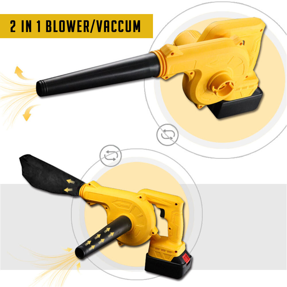 2 in 1 Cordless Leaf Blower Air Vacuum Snow Dust Sweeper w/ 2*Battery  Charger