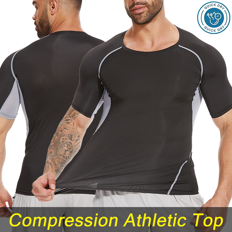 Mens Compression Top T-Shirt Short Sleeve Base Layer Workout Sports Quick Drying