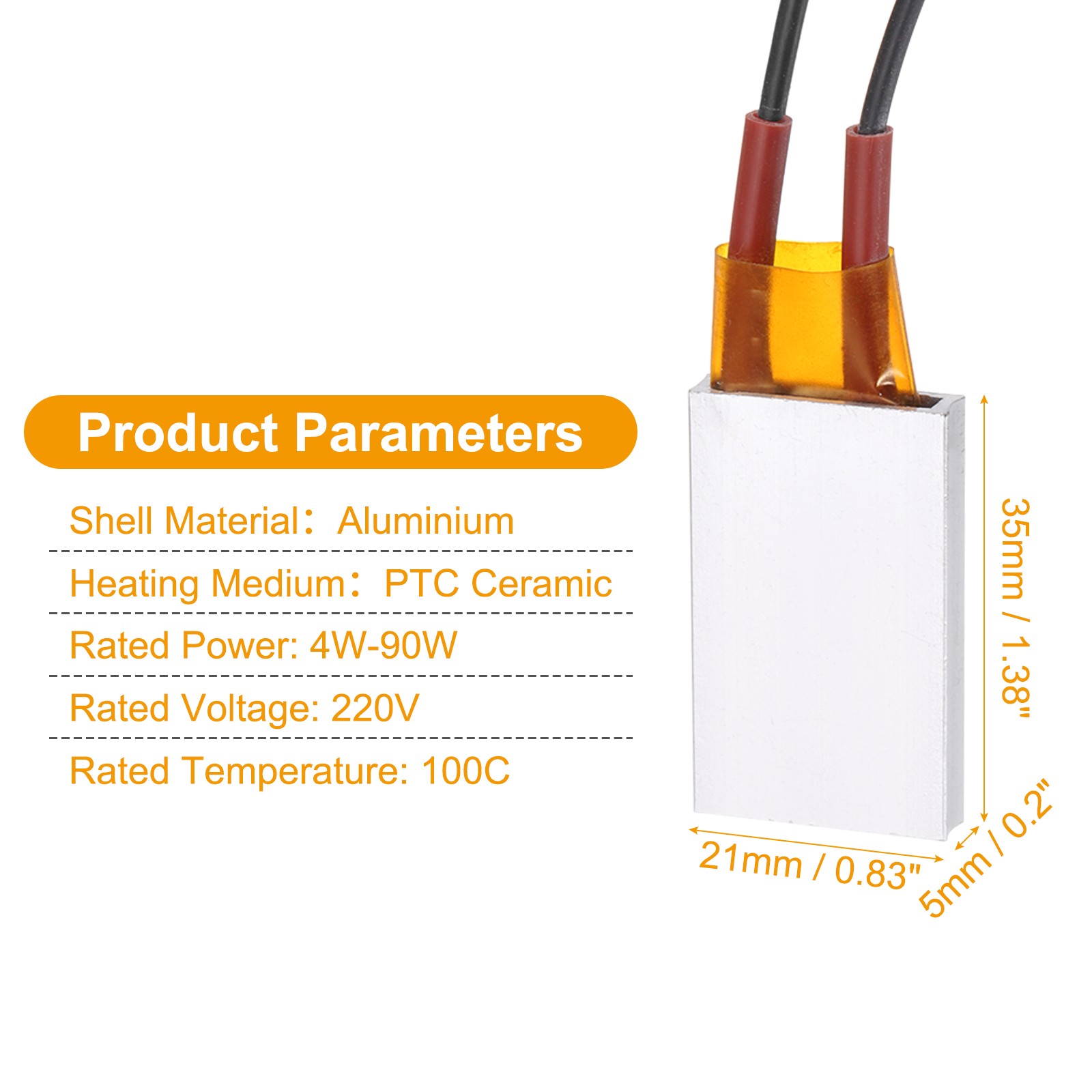 2 Pcs PTC Heating Element, 220V 4W-90W 100C PTC Heating Plate