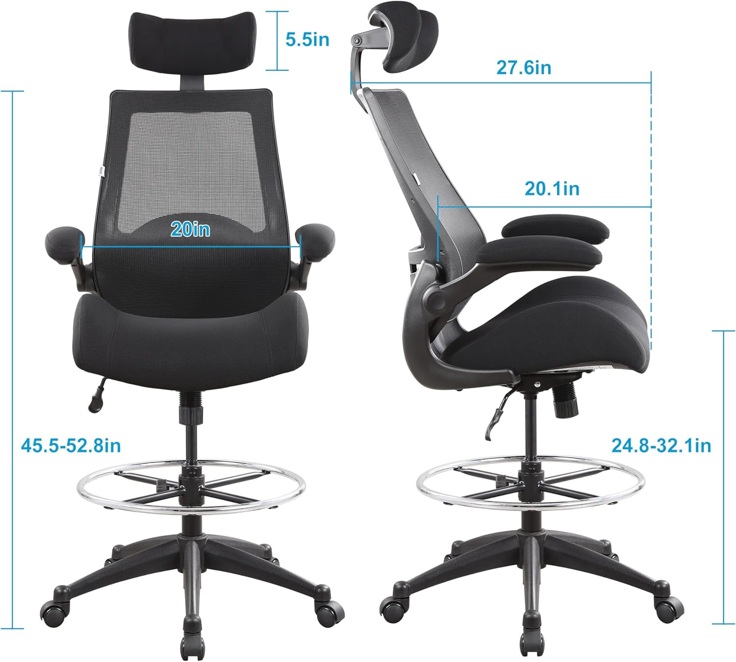 BOLISS Drafting Office Chair 400Lbs High Back Wide Standing Desk Chair Comfortab