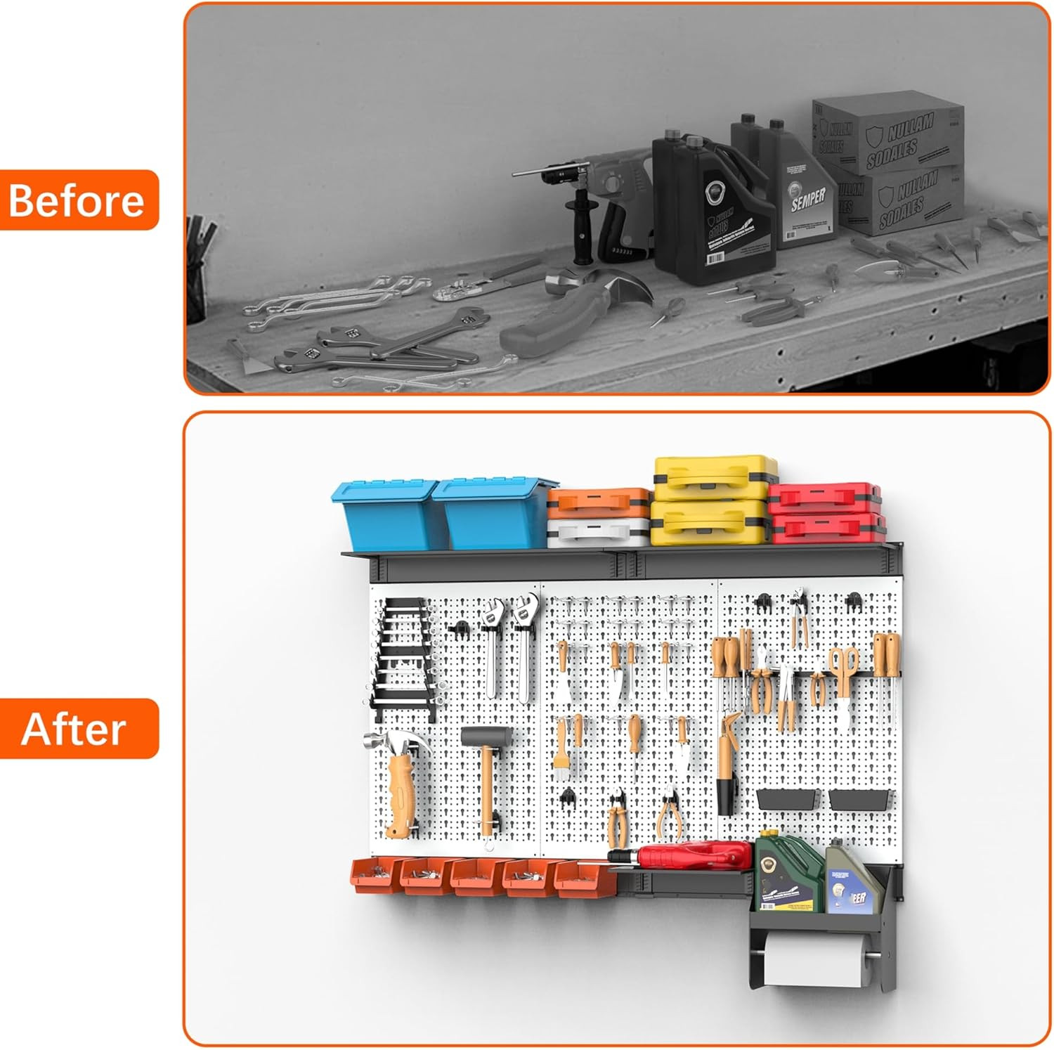 Pegboard Wall Organizer 4 Ft. Garage Metal Pegboard Tool Organizer System, Tools