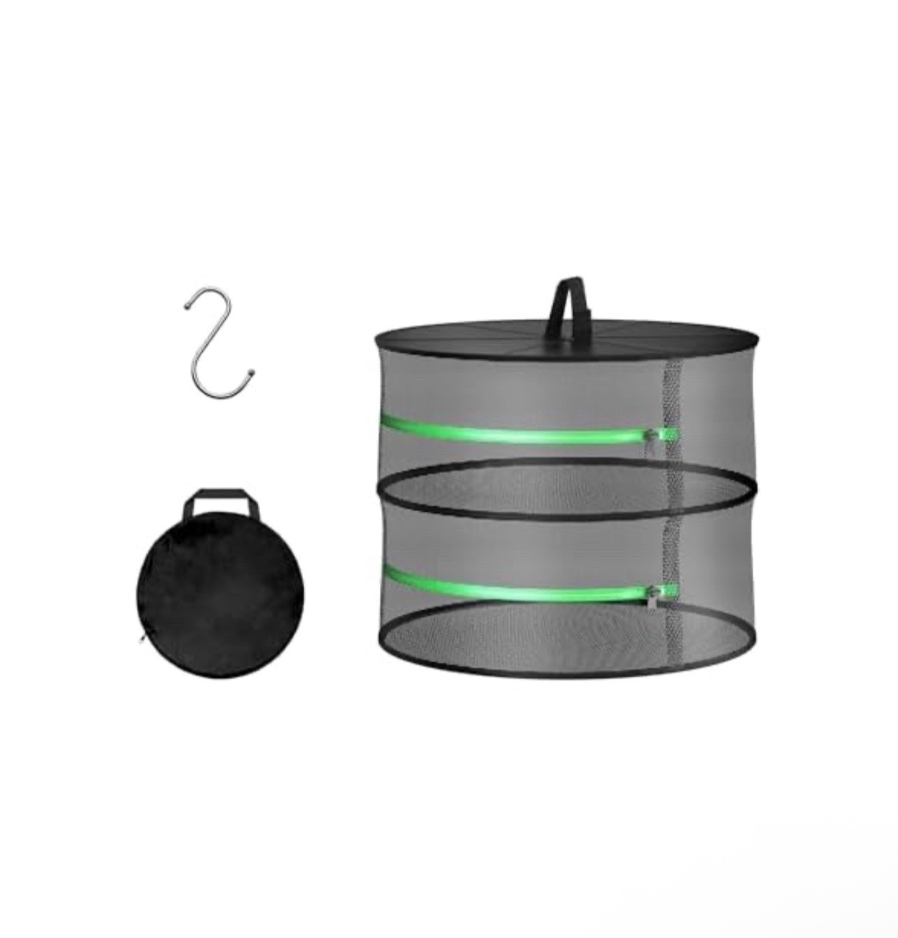 Herb Drying Rack Hanging 2 Layer 24'' with Zipper and Hook, Dry Mesh Folding