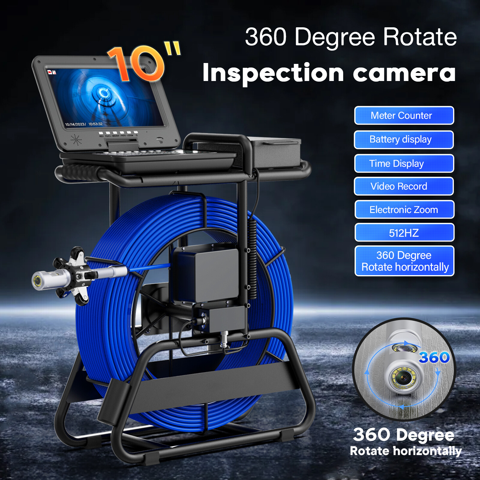 80M Sewer Pipe Inspection Camera with 512Hz & Keyboard & Meter Counter