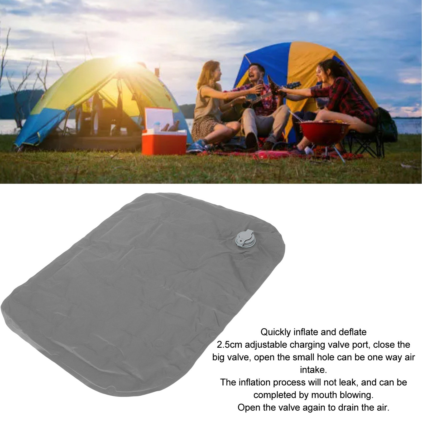 (Grey)Outdoor Inflatable Cushion Foldable Inflatable Sitting Pad Portable So BL