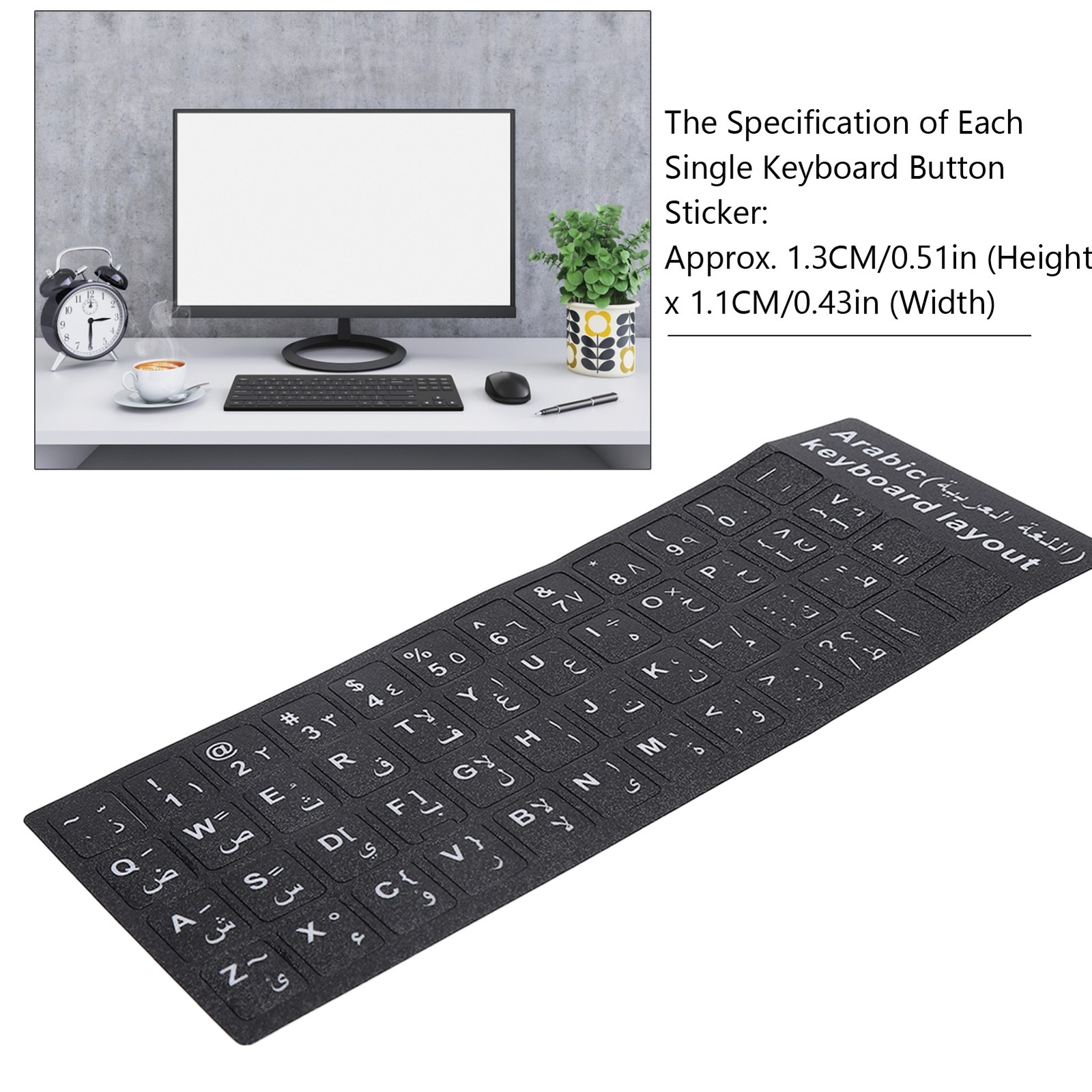 Hot Arabic Keyboard Sticker Waterproof White Letters Notebook Desktop PC