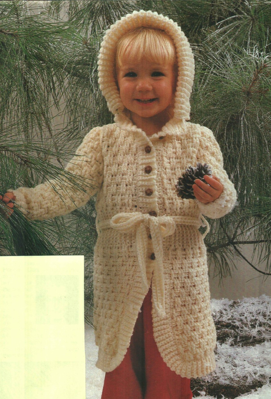 HOODED COAT 3 CHILD SIZES DIGEST SIZE CROCHET PATTERN INSTRUCTIONS