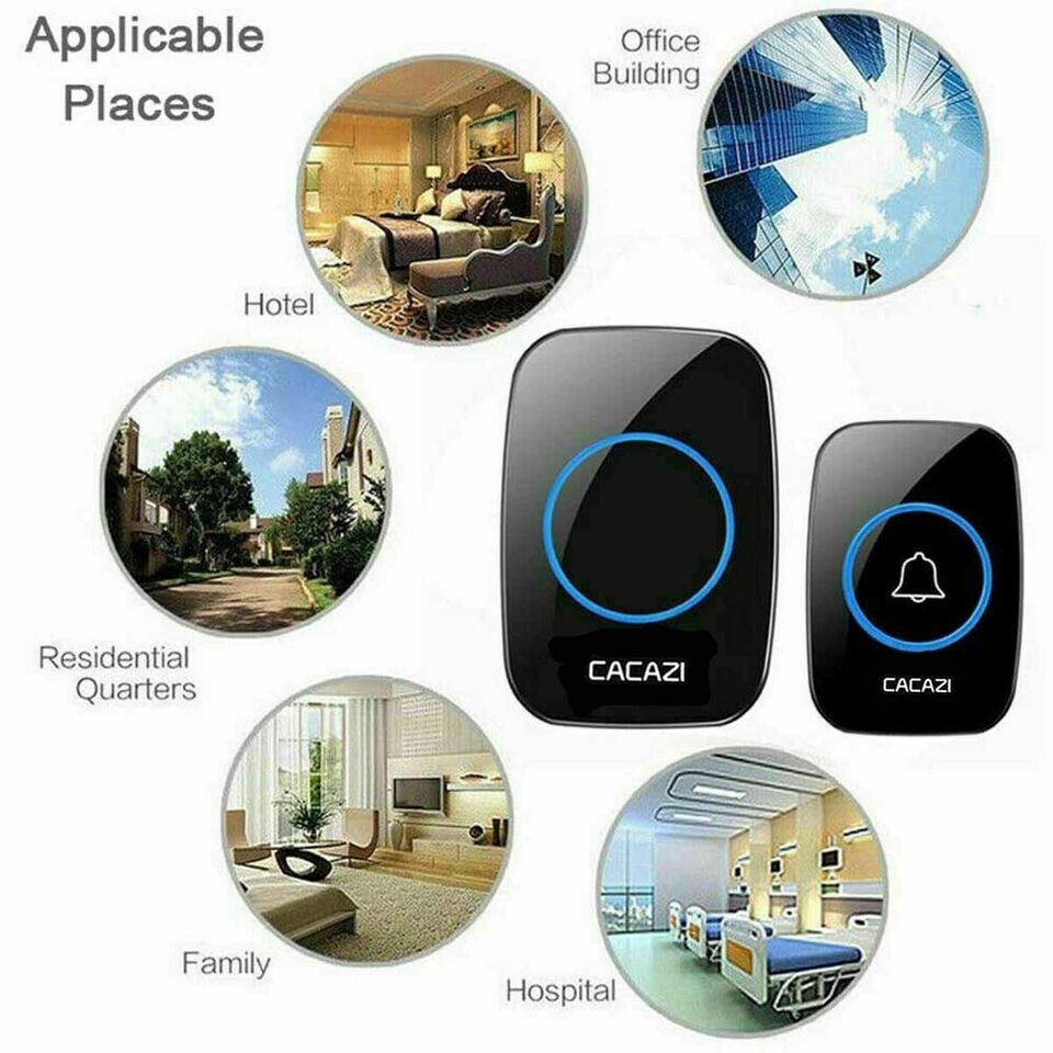 Smart wireless doorbell waterproof plug-in receiver 3 modes adjustable volume