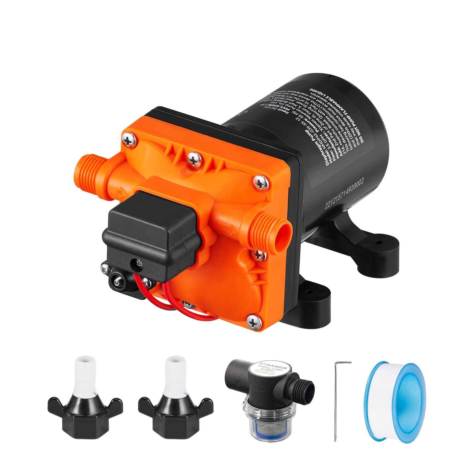 Uimoso 12V Self-Priming Diaphragm Water Pump, 55 PSI, 3.5 GPM for RVs and Boats
