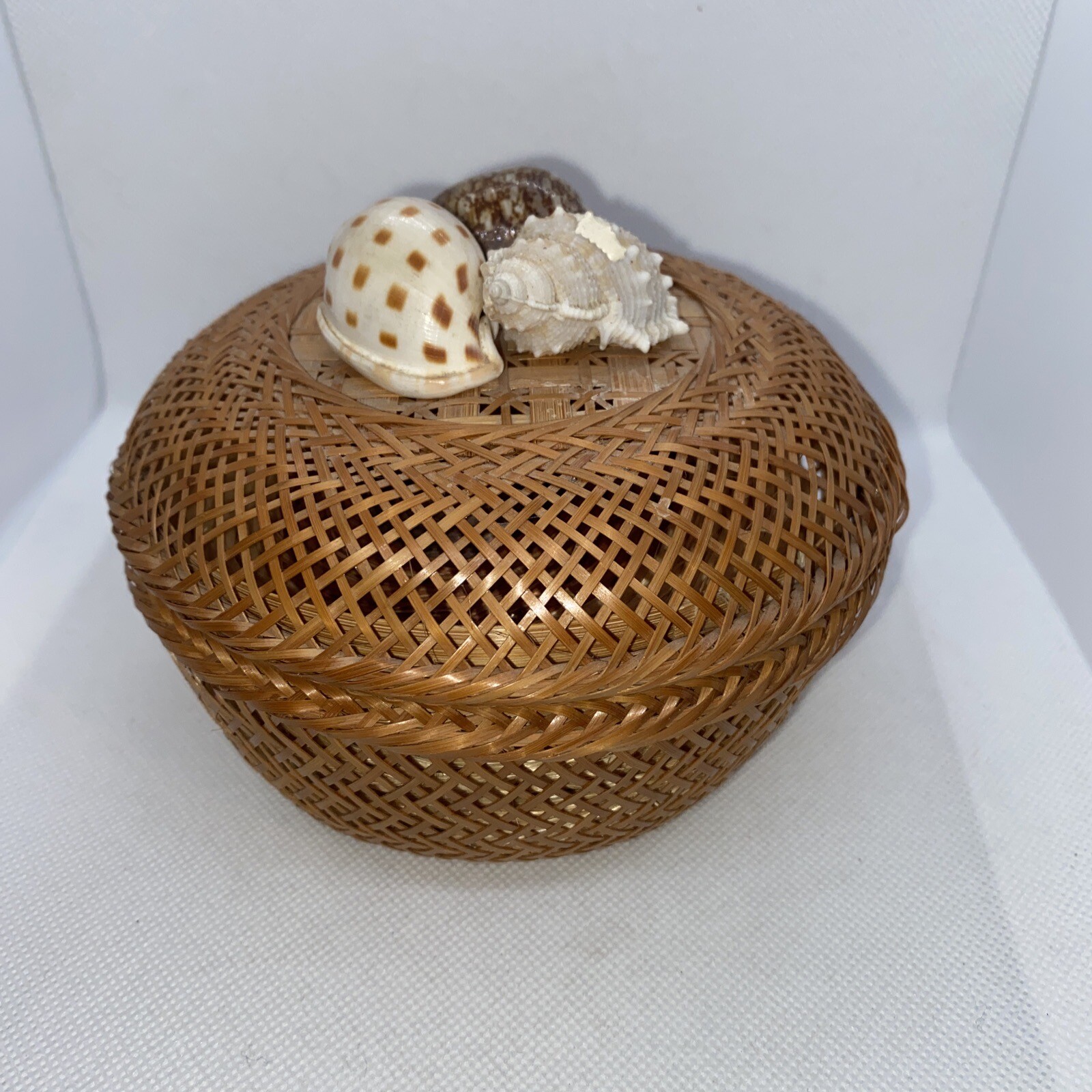 Beautiful Basket Of Coasters Shells On Top Vintage