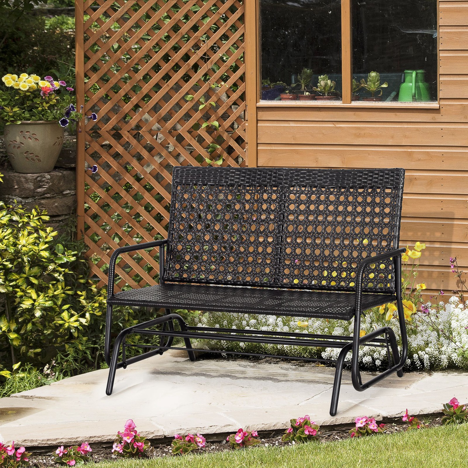 Patio 2 Person Glider Bench, Outdoor Rocking Chair for Garden Porch