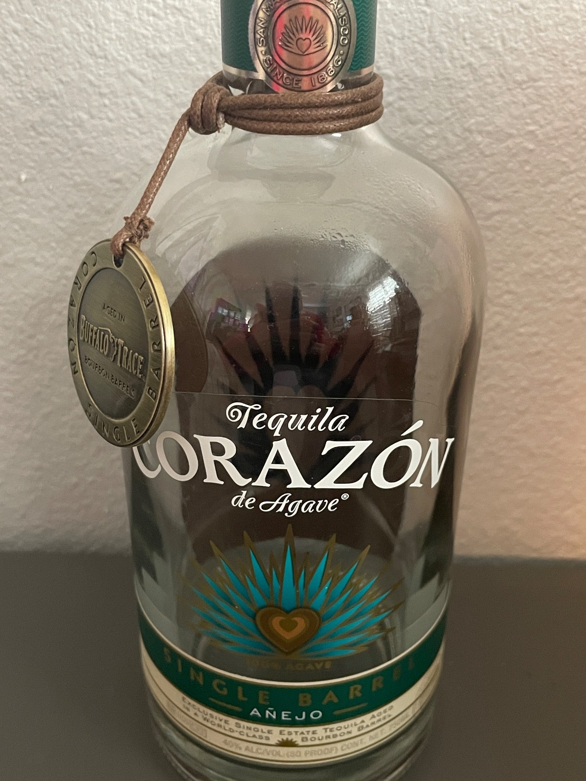 Corazon Tequila Buffalo Trace Medallion and Empty Anejo Bottle and Stopper