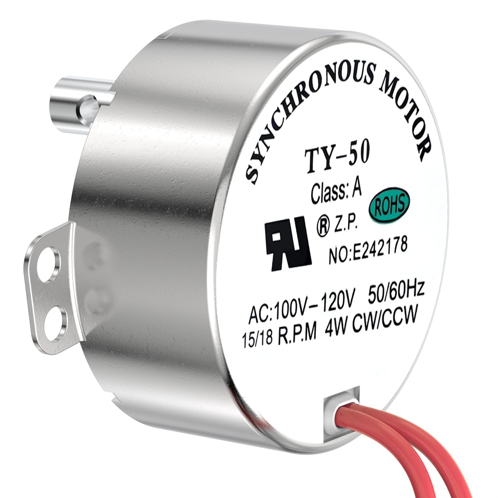 Synchronous Motor 100-120V AC 15-18RPM 50/60Hz 4W CW/CCW UL Certified