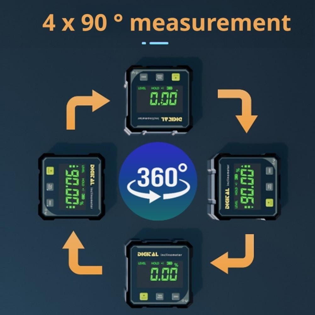 4-Sided Magnetic Digital Angle Finder 360° LCD Laser Protractor Gauge