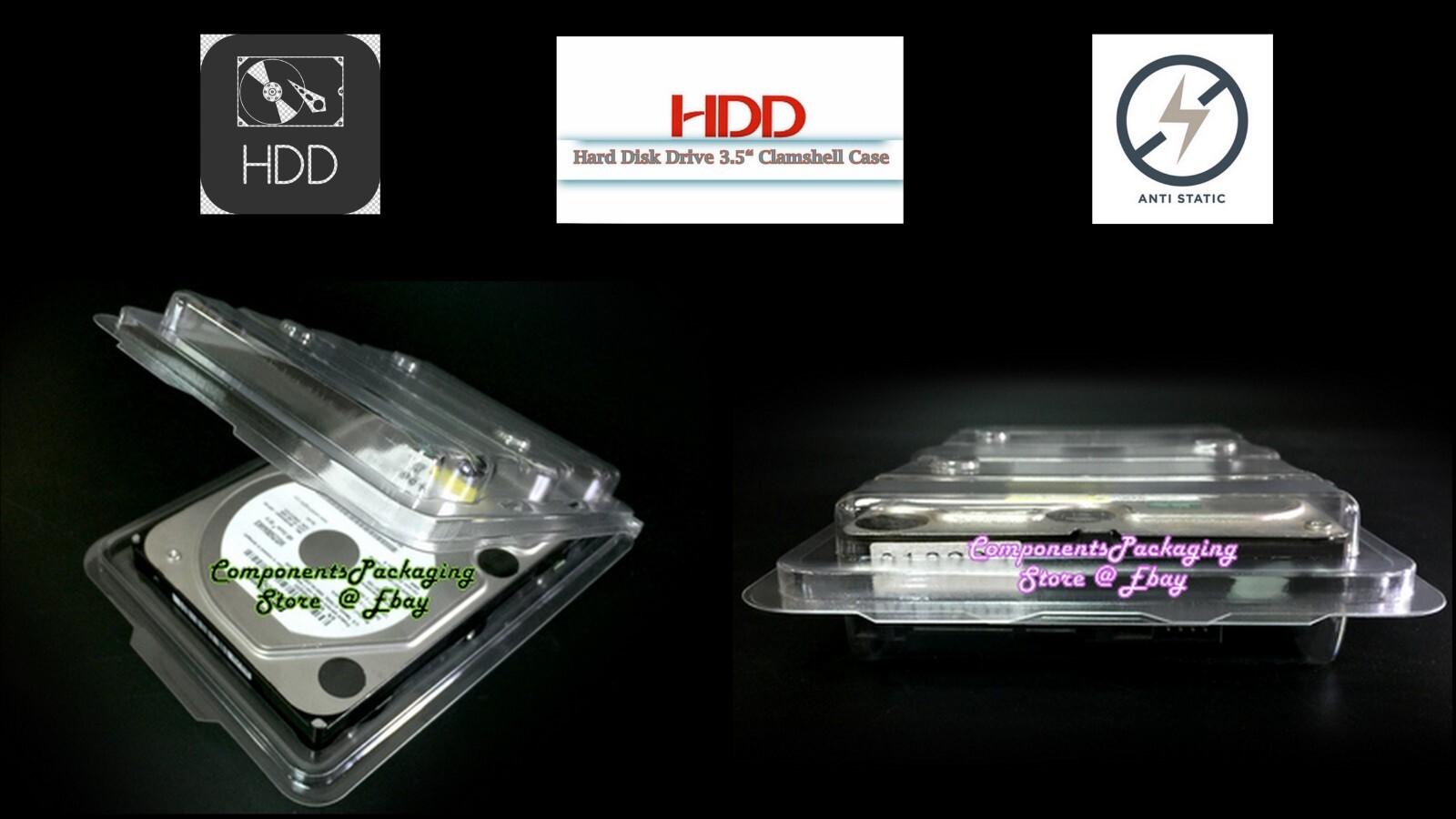 Desktop PC Hard Drive Case Clamshell Fits 3.5" HDD ESD - Lot of 3 10 30 100 New