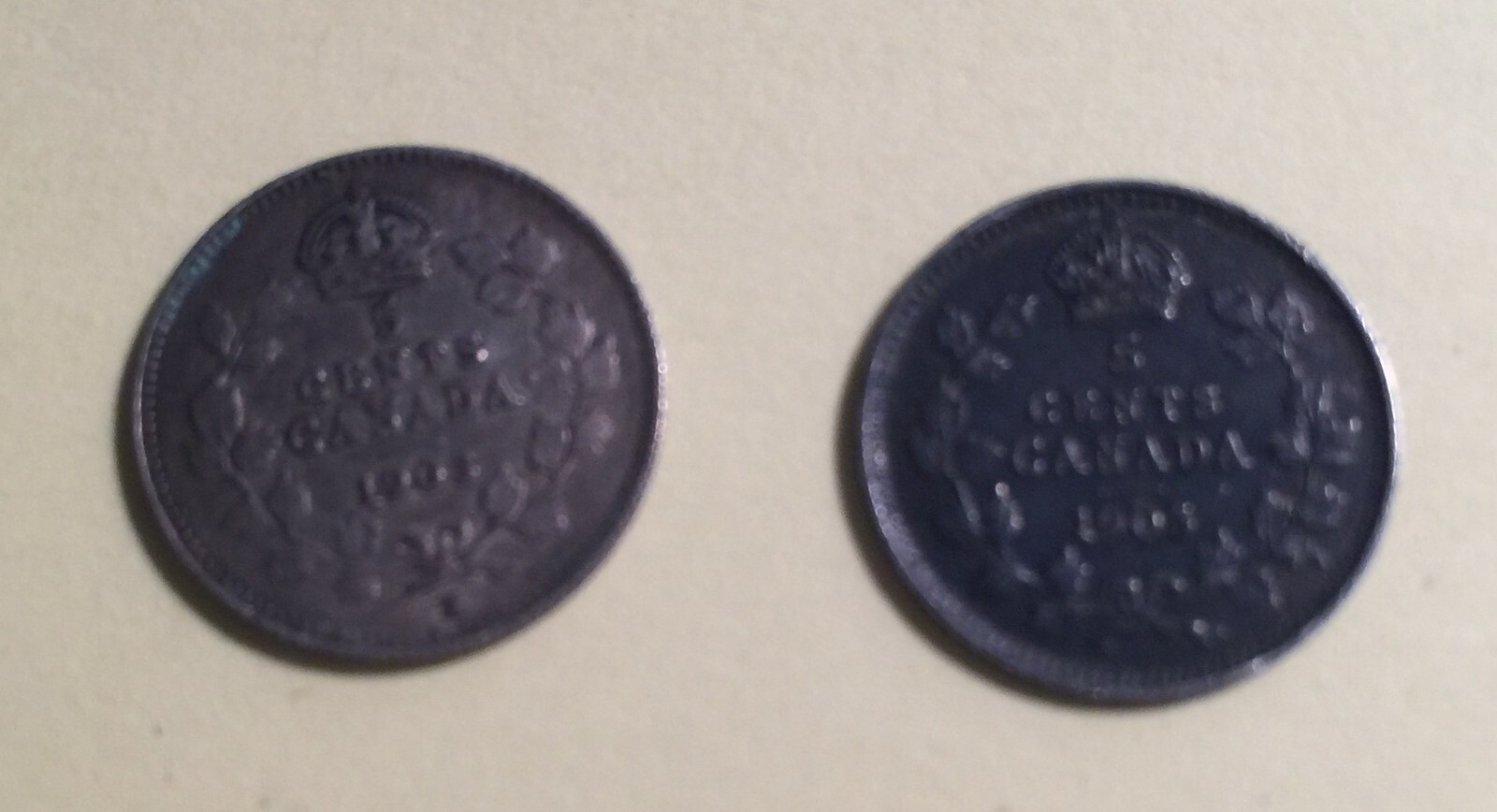 Canada 5C 1903-H & 1905 XF lite probs. (#1724)