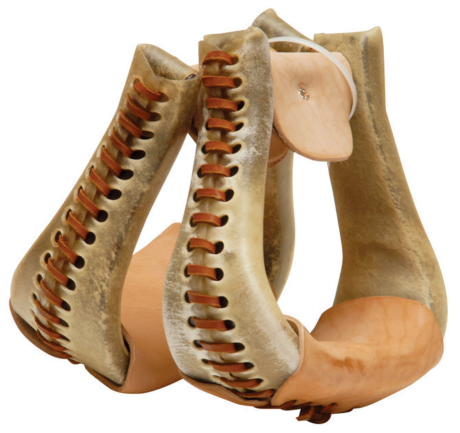 Western Natural Leather Set Rawhide Braided Roping Stirrups with Leather Lacing