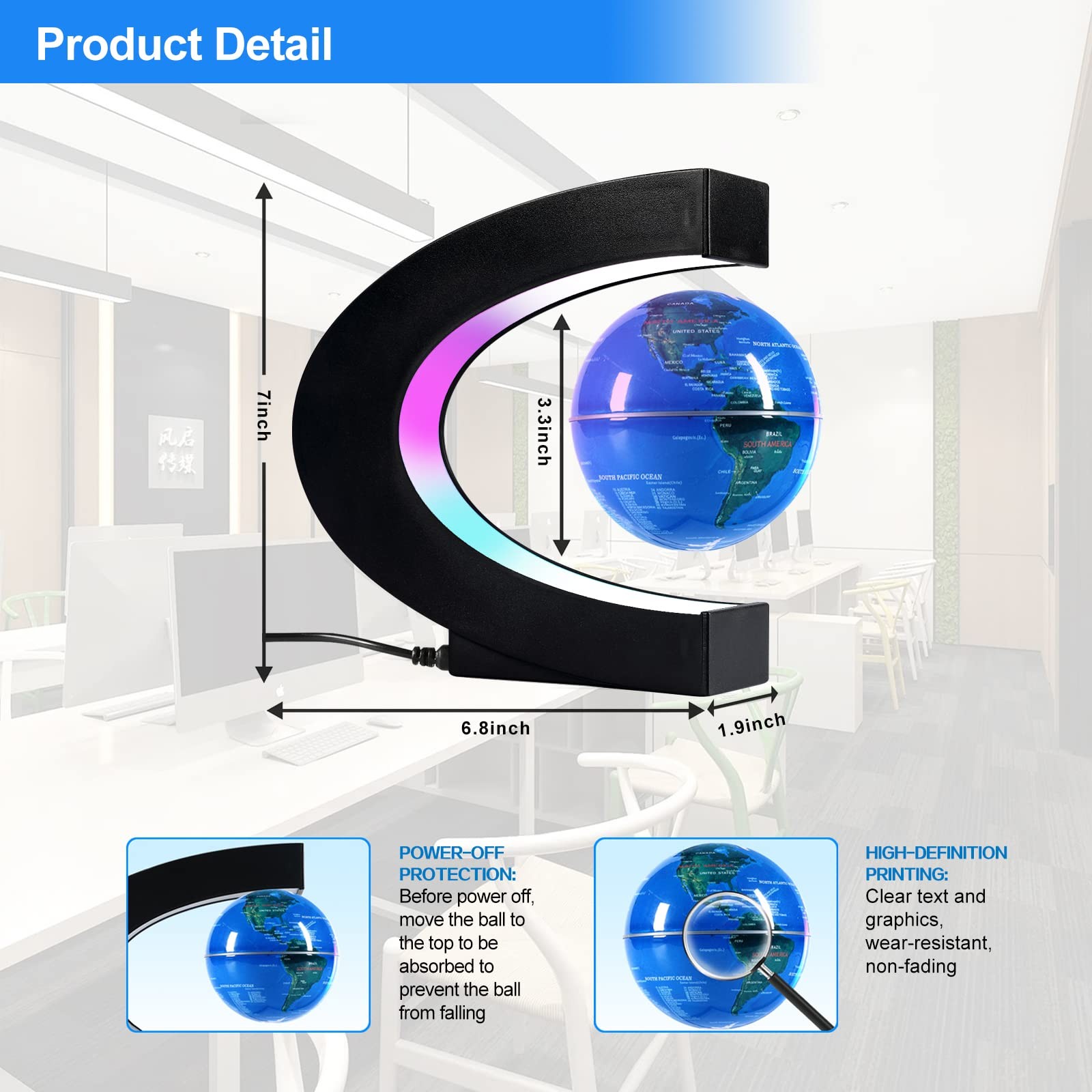Magnetic Levitation Floating Globe, Levitating C Shape Globe with LED Lights ...