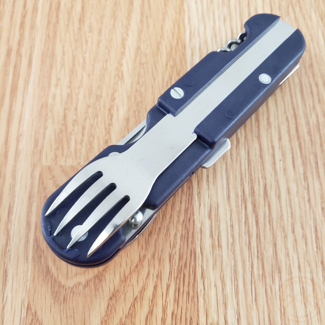 TB Outdoor Bivouac Multi Tool Corkscrew Large/Small Blade Spoon Fork Blue Handle