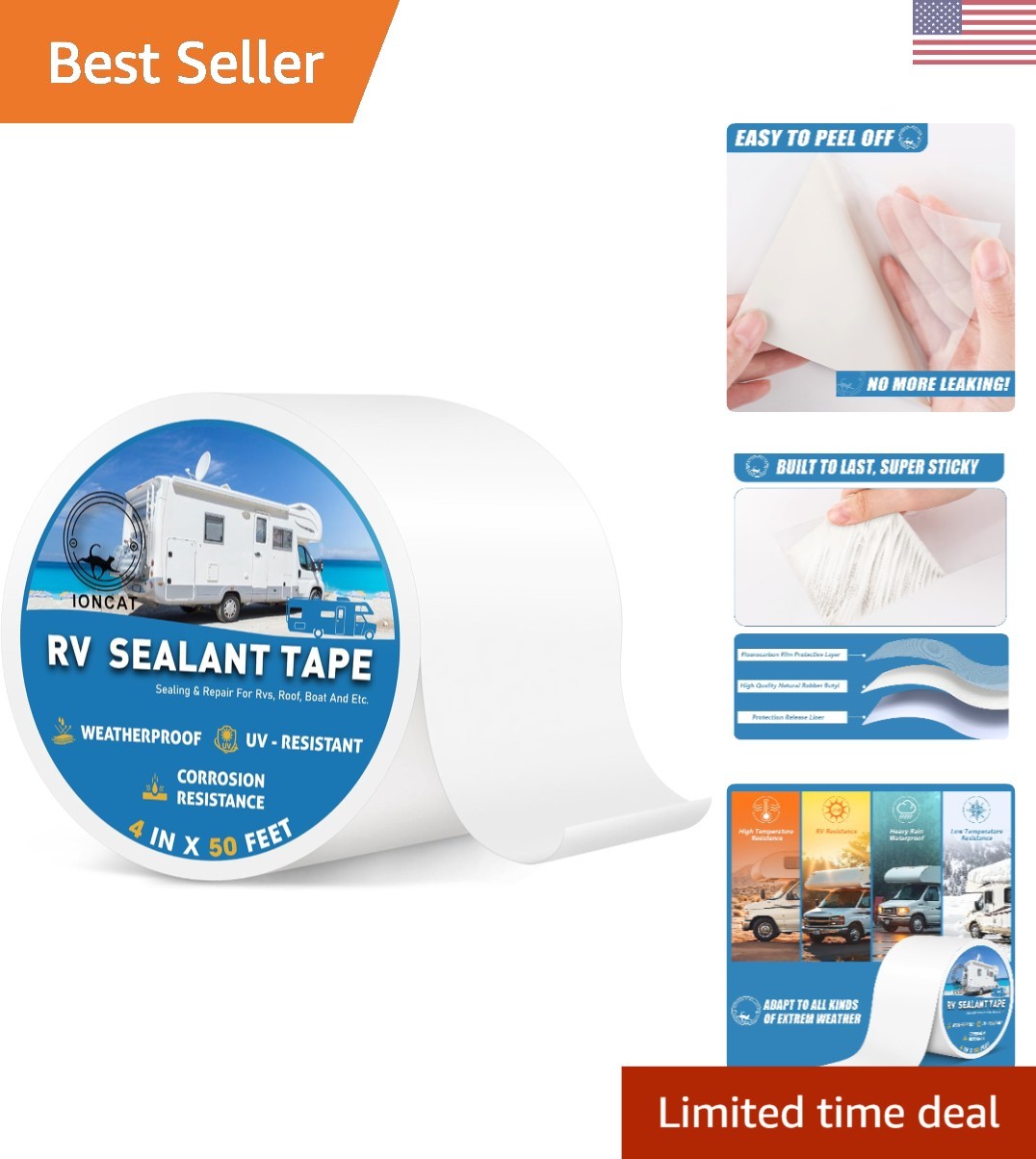 4 Inch x 50 Feet RV Roof Sealant Tape - UV Resistant & Weatherproof