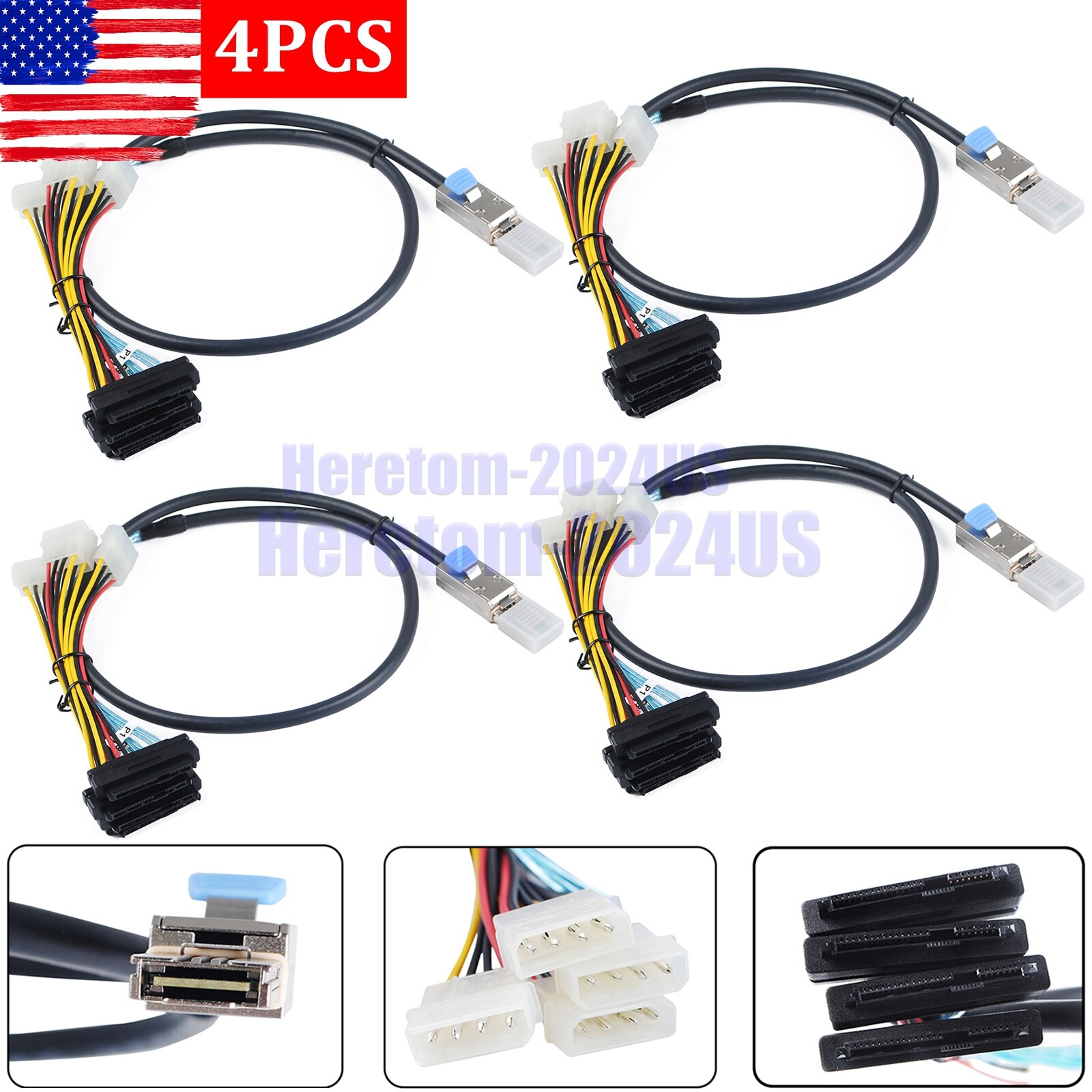 4Pcs Mini SAS 26Pin SFF-8088 to 4 x SFF-8482 SAS 29Pin SAS Power Cabe 1m 3.3FT