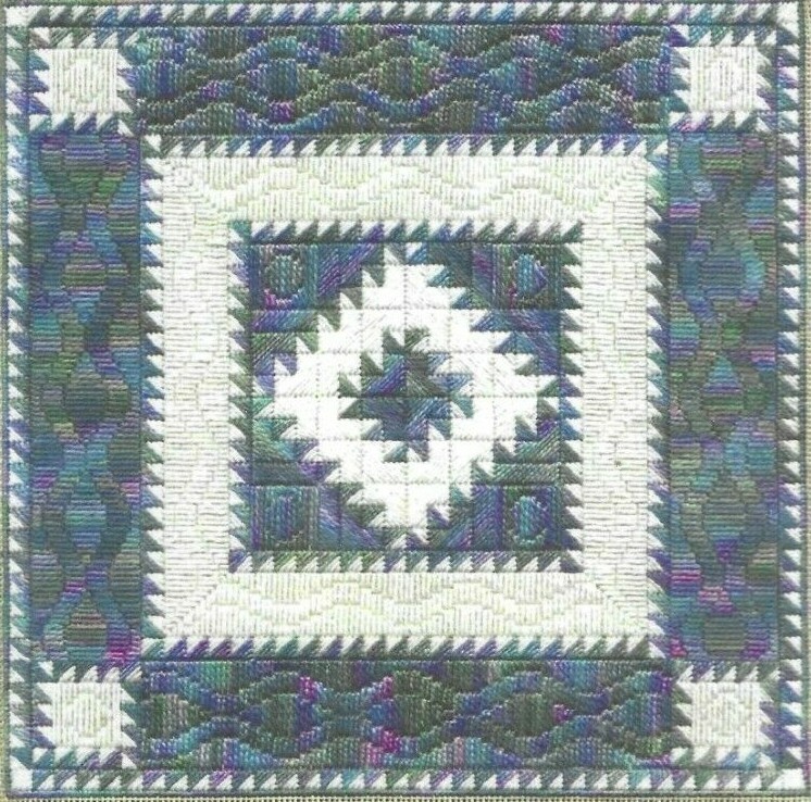 FEATHERED DIAMONDS--Lovely White w/ Royal Rainbow Colors--Counted Canvas Pattern