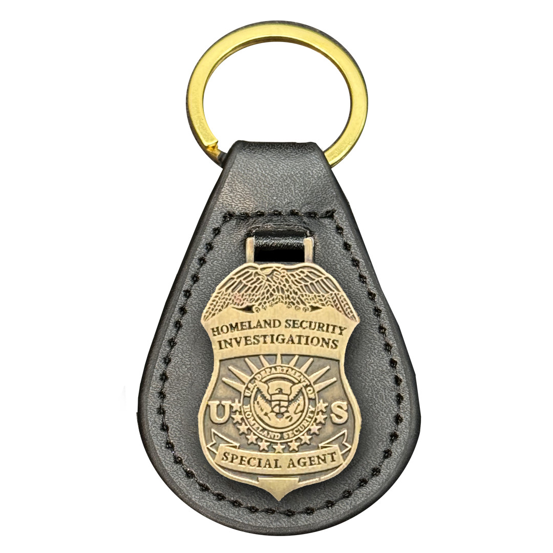 EL14-013 HSI Special Agent Investigations challenge coin leather keychain