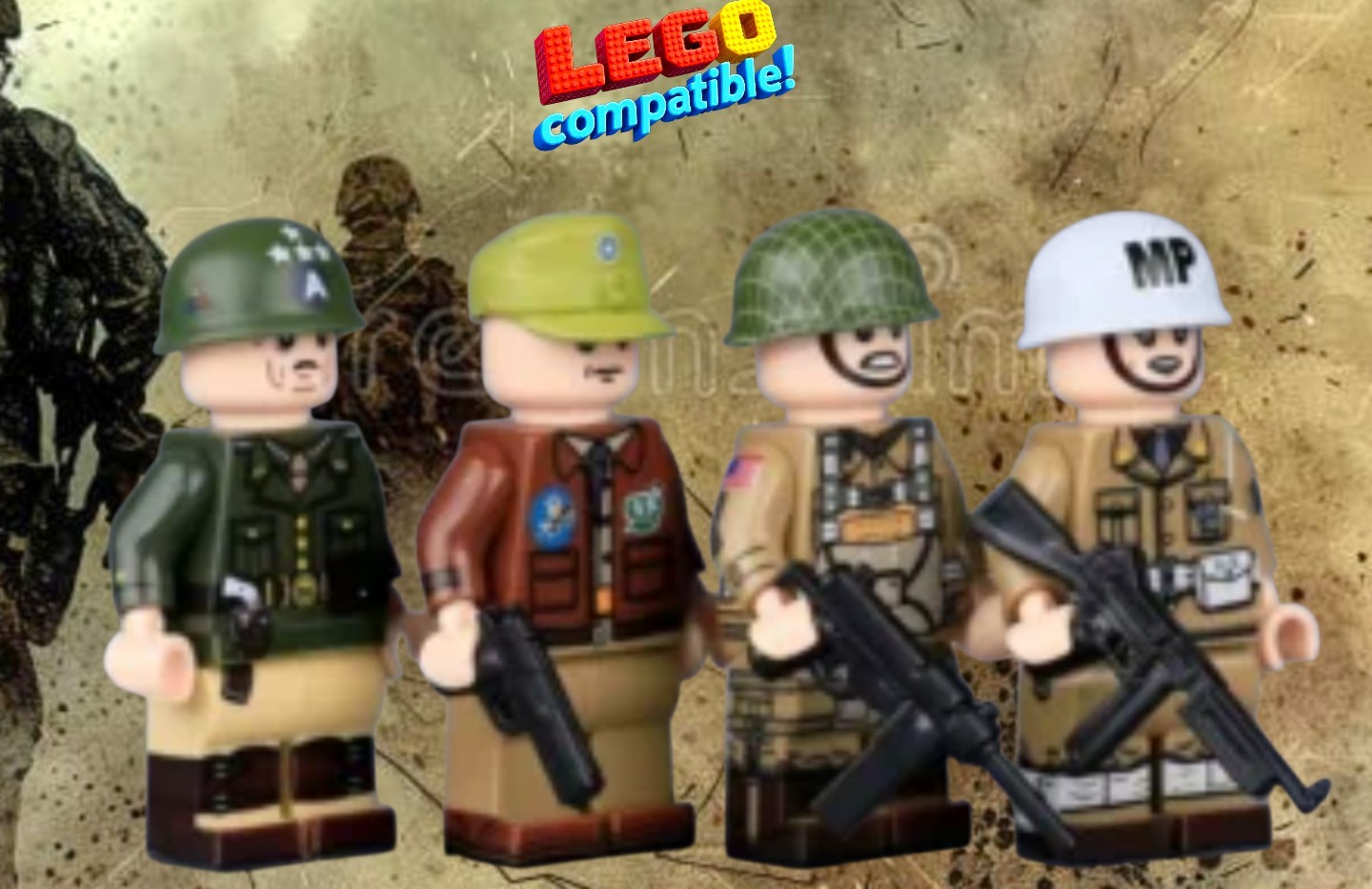 4x George Patton WWII WAR US Army Soldier MP FIGURES Flying Tigers 82nd Airborne