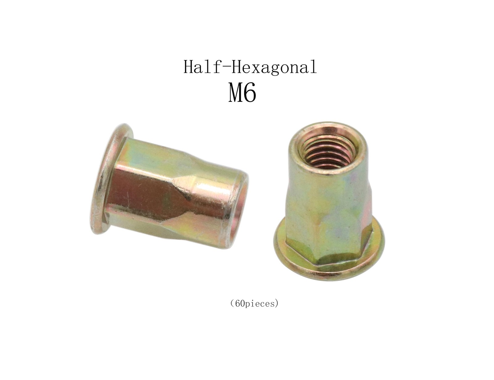 LBY 60pcs Carbon Steel Rivet Nuts, M6 Thread Insert Nutsert (Half-Hexagonal) ...