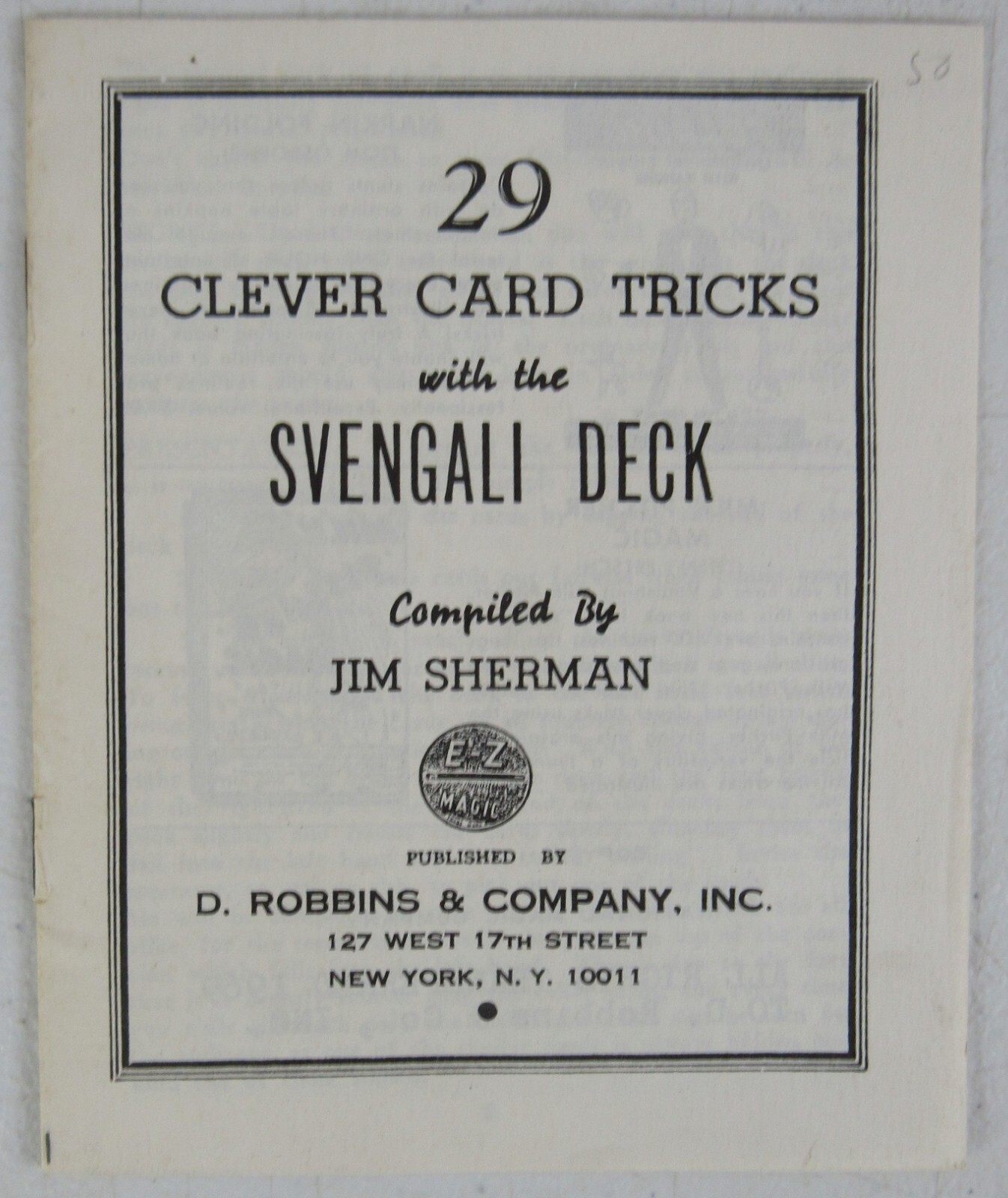 Jim Sherman Svengali Deck 29 Clever Tricks Magic Tricks Booklet MZ11F